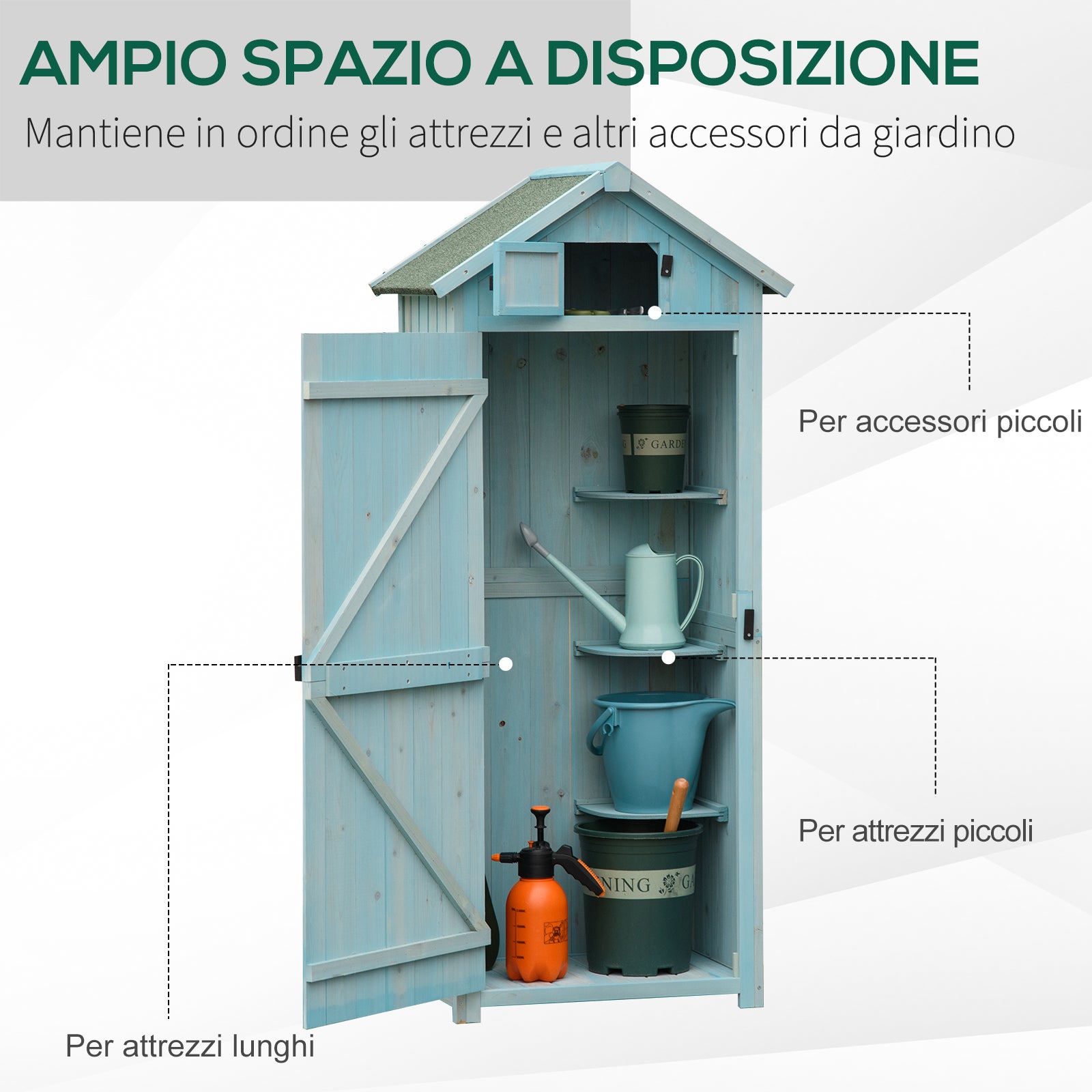 Outsunny Casetta da Giardino Porta Attrezzi in Legno con 3 Ripiani, 77x54.2x179cm, Blu - 4