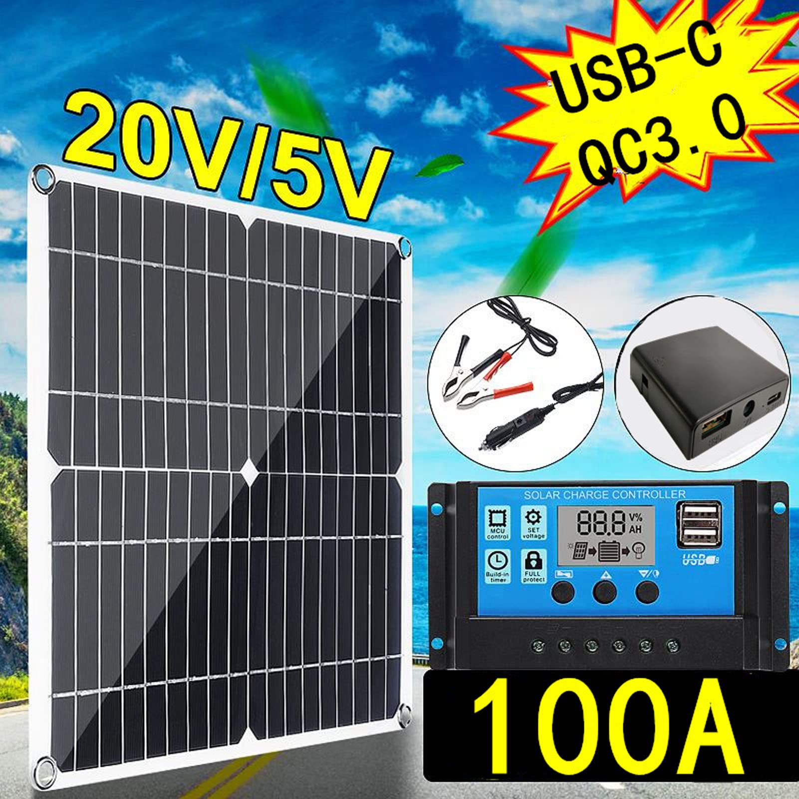 Panneau solaire portable, kit de panneau solaire 200 W 12 V en silicium monocristallin - 6