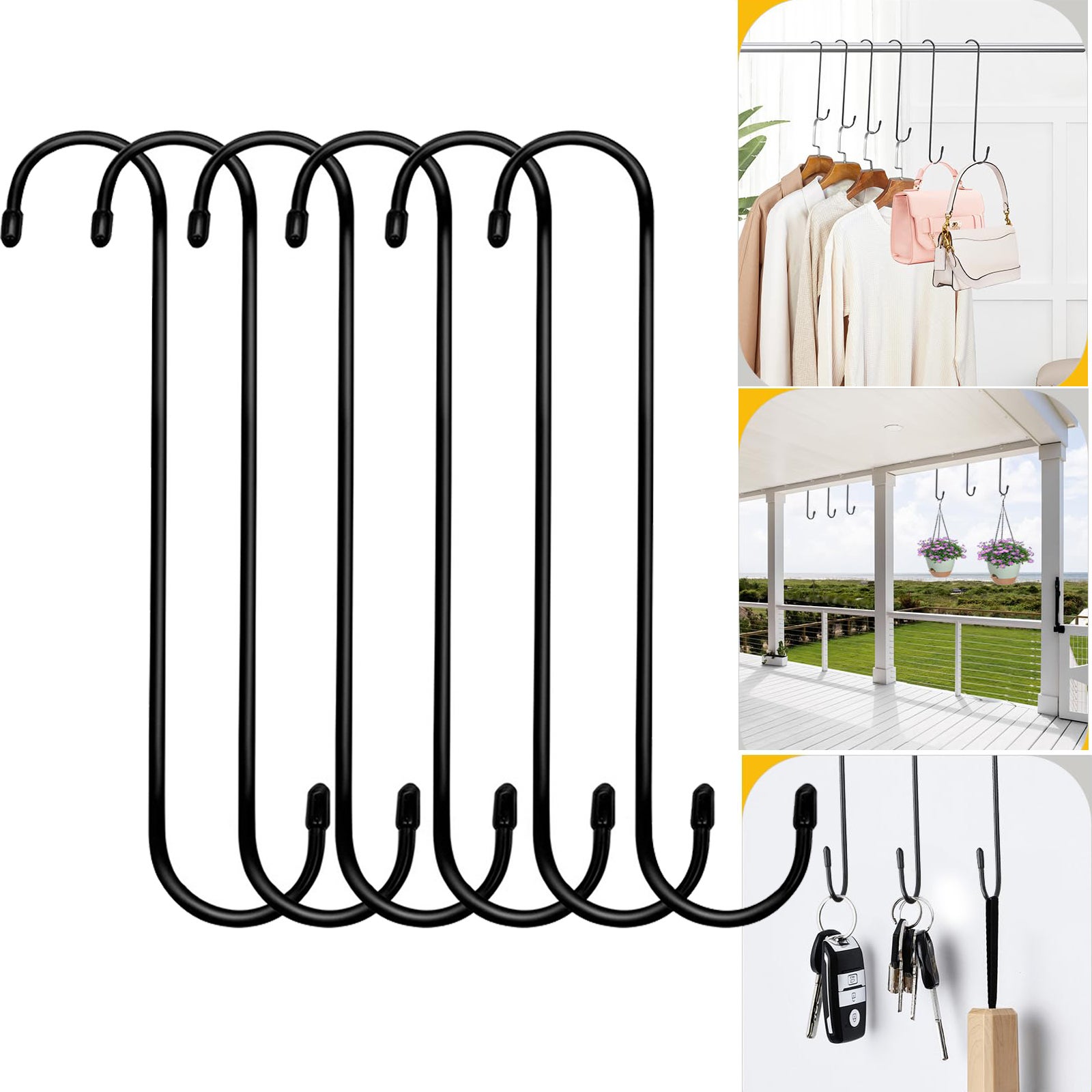 Zestaw 6 metalowych haczyków o długości 25 cm, wytrzymałe haczyki w kształcie litery S, haczyki do roślin do wiszących koszy, kwiatów, ogrodów, kuchni