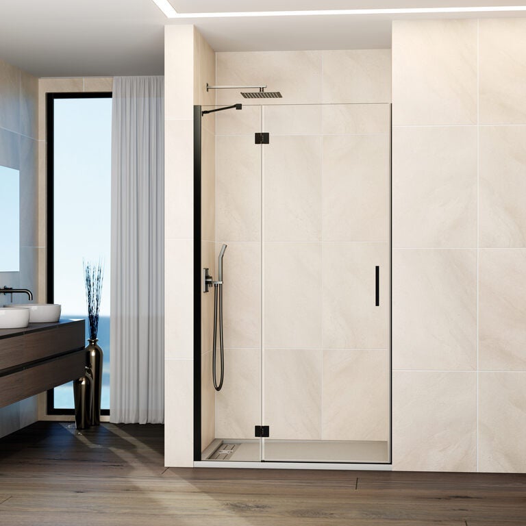 Paravan frontal GLASS panou fix + ușă batantă închidere magnetică 90 cm (87-90; 20+70) titan