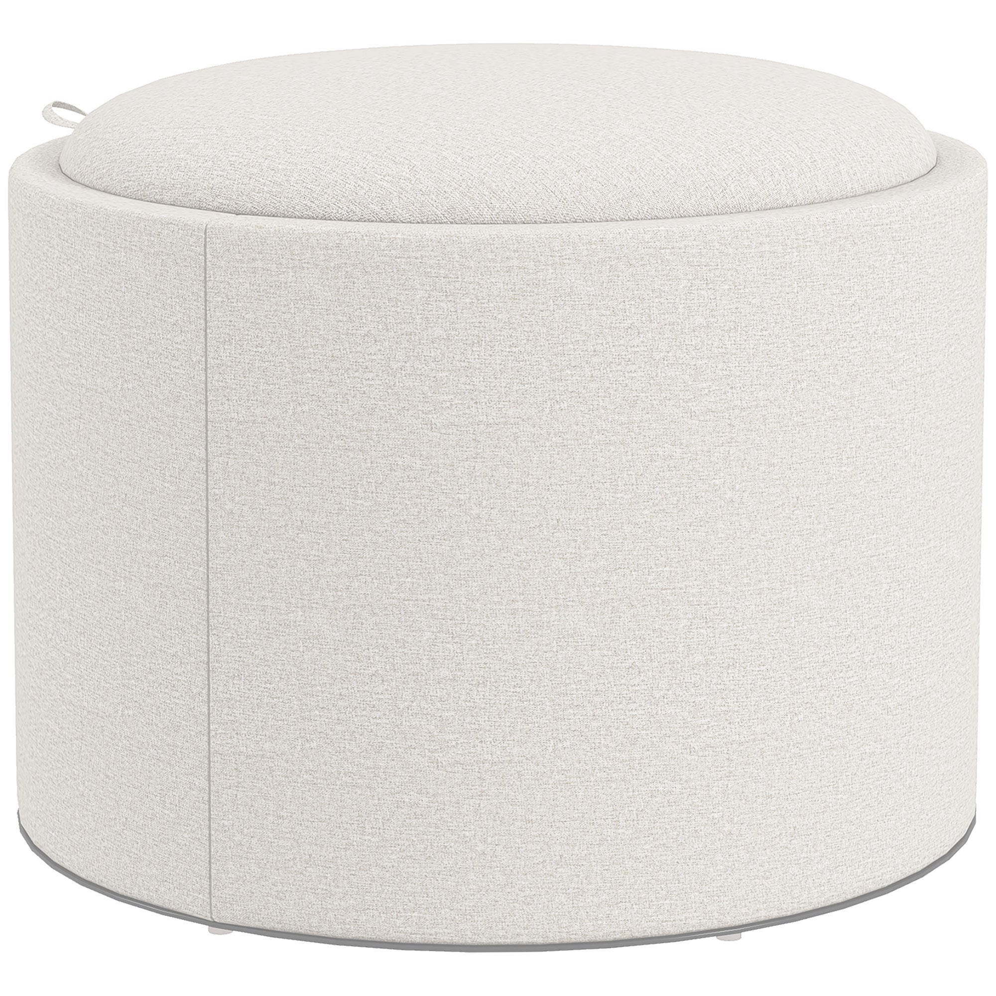 Scaun rotund otoman cu spațiu de depozitare, capac pliabil, aspect lenjerie pentru camera de zi, dormitor, smântână, 56 x 42 cm