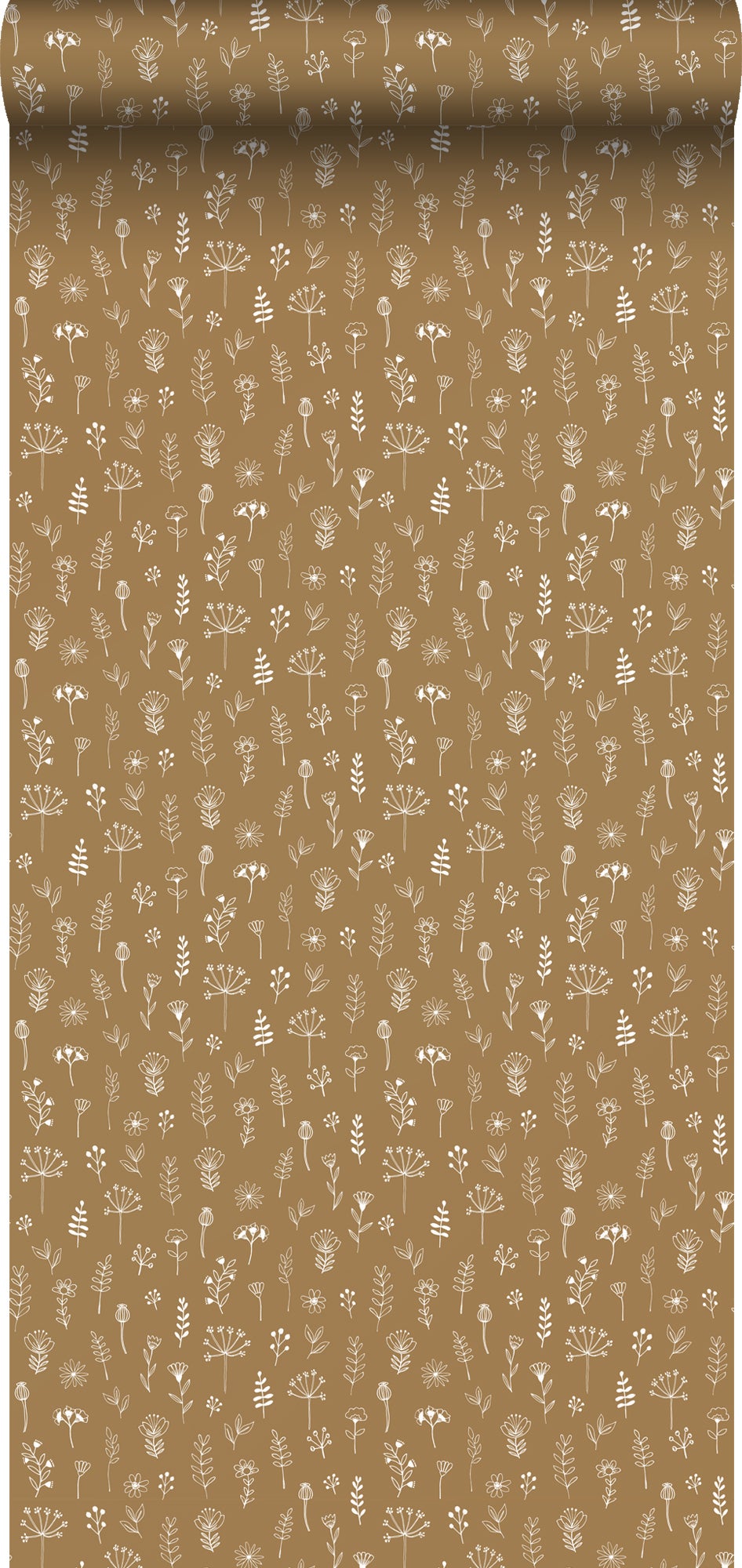 Papel pintado diseño floral amarillo ocre y blanco - 0,53 x 10,05 m - estahome