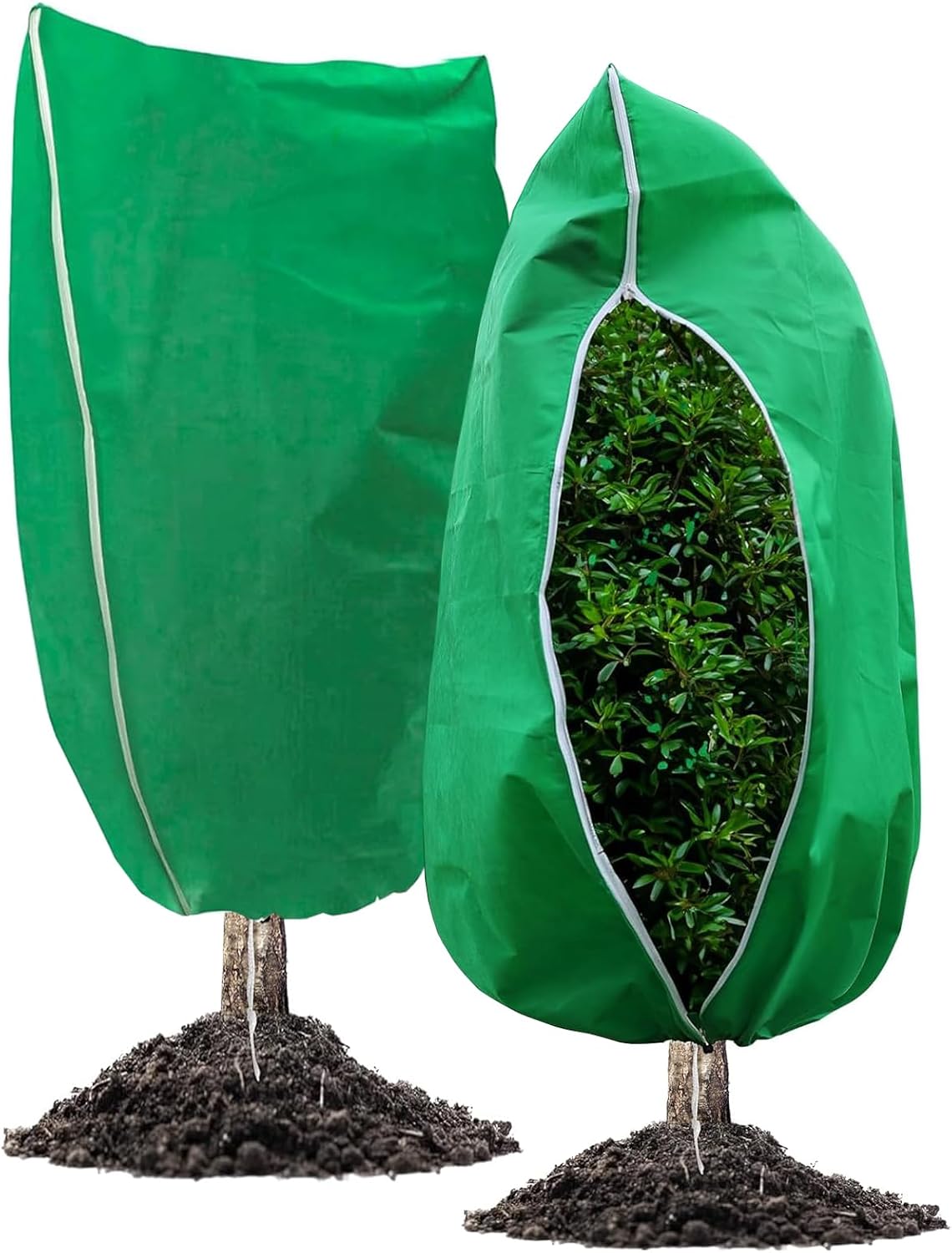 Pokrowiec ochronny na rośliny ogrodowe, regulowany pokrowiec zimowy ze ściągaczem, zestaw 2 szt., zielony 80 x 100 cm