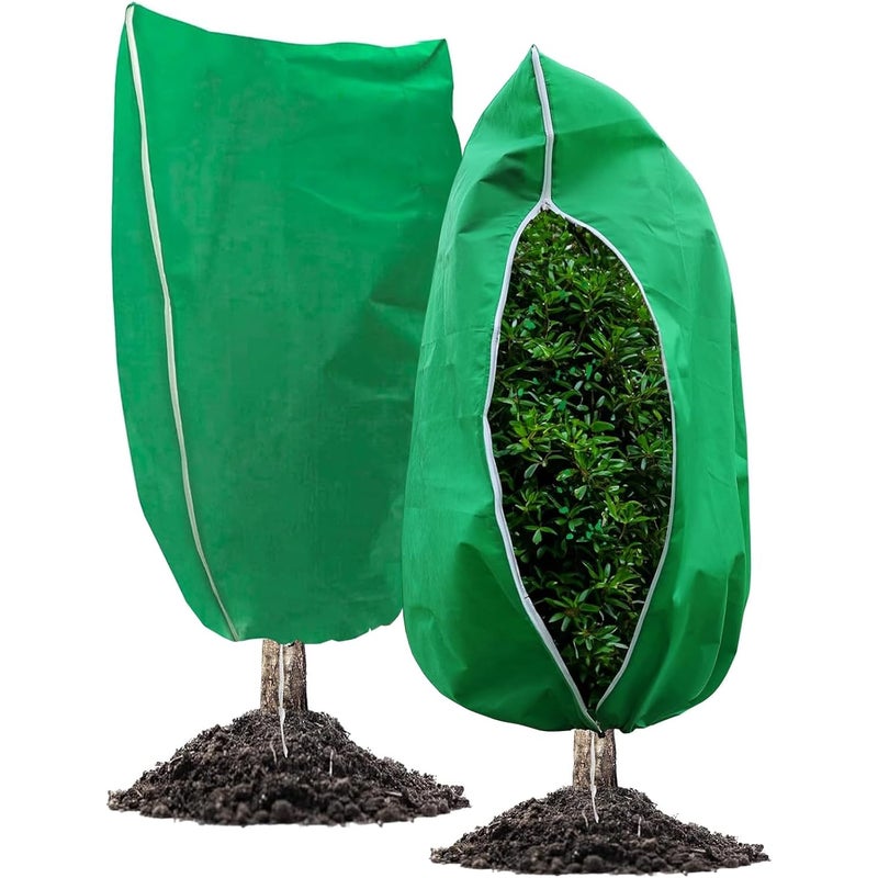 Pokrowiec ochronny na rośliny ogrodowe, regulowany pokrowiec zimowy ze ściągaczem, zestaw 2 szt., zielony 80 x 100 cm