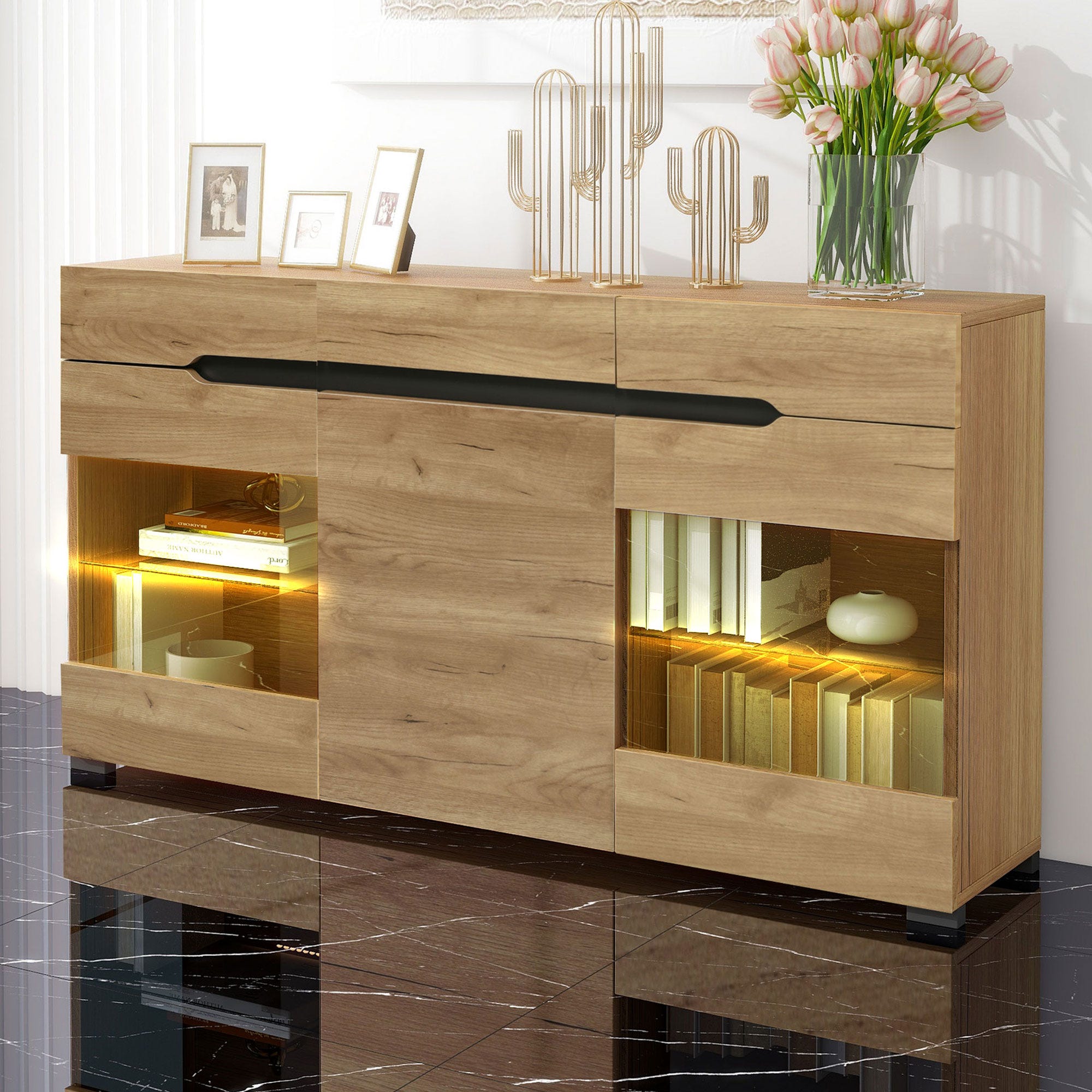 Deviantart Buffet Buffet LED, 3 portes, 3 tiroirs, meuble de rangement moderne | Leroy Merlin