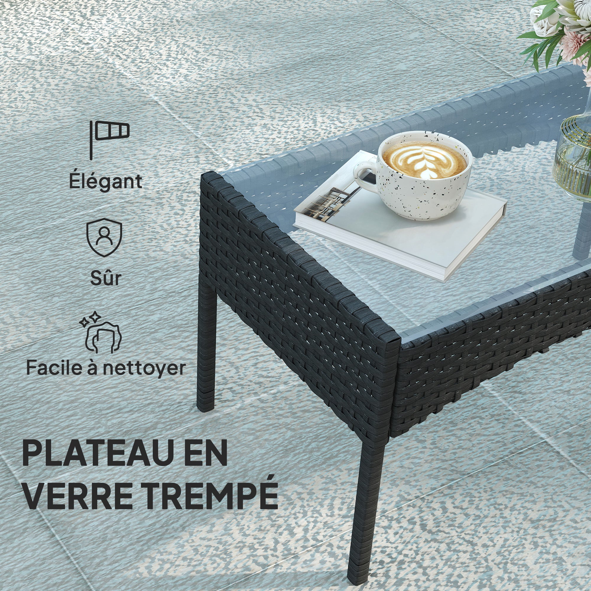 Salon de jardin extérieur Résine tressée Outsunny - 7