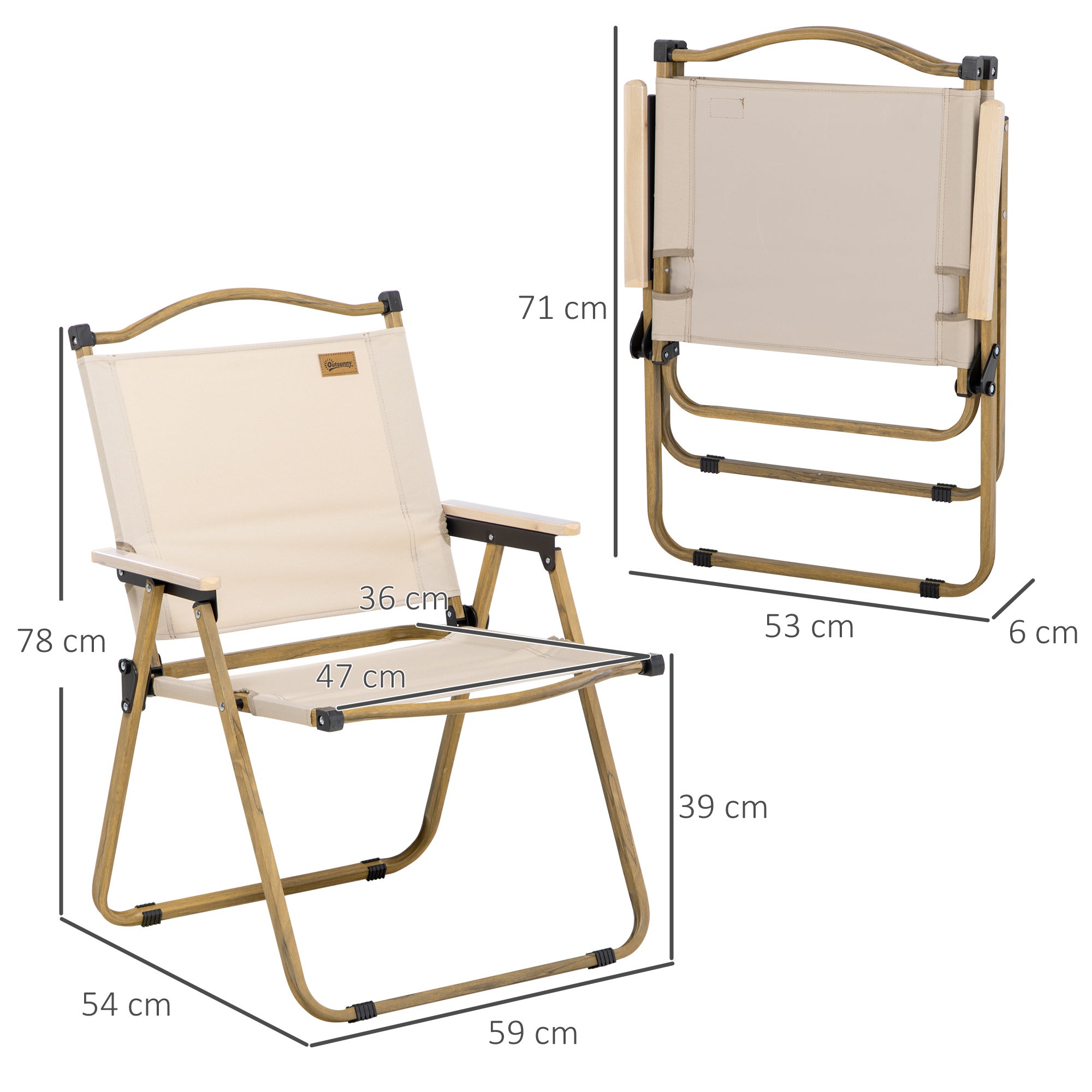 Outsunny - Chaise de camping - Tissu Oxford - 54x59x78cm - Kaki - 3