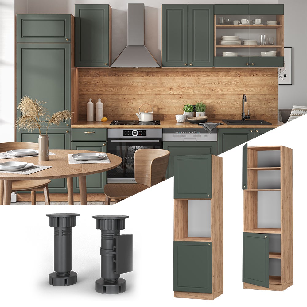 Vicco Armario para horno empotrado Fame-Line, Verde dorado Casa de campo, 60 cm abierto - 2