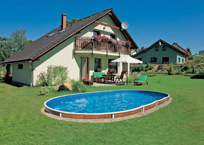 Piscina de aço Azuro, 5,5 x 3,7 x 1,2 m, efeito madeira, liner, skimmer, cobertura enterrada, com orifícios fora do eixo - 3