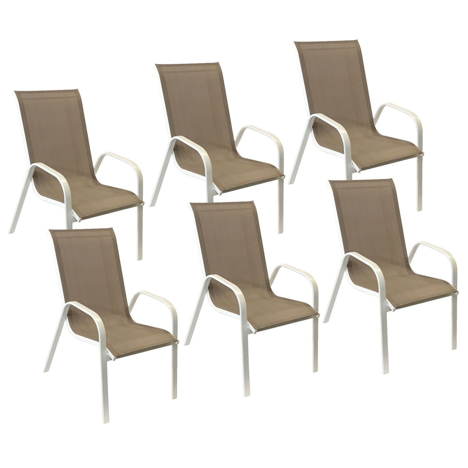 Zestaw 6 krzeseł MARBELLA taupe textilene - białe aluminium