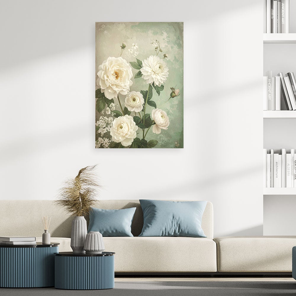 Obraz do salonu sypialni biura, Kwiaty w stylu shabby chic bukiet róż na pastelowym tle 80x120 - 2