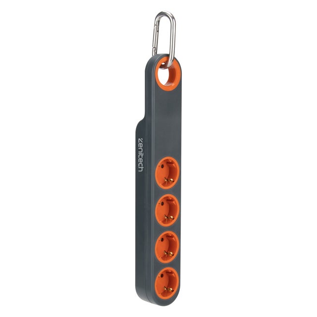 Multiprise 4 prises Schuko 16A + lumière - Gris/Orange - Klipo - Zenitech