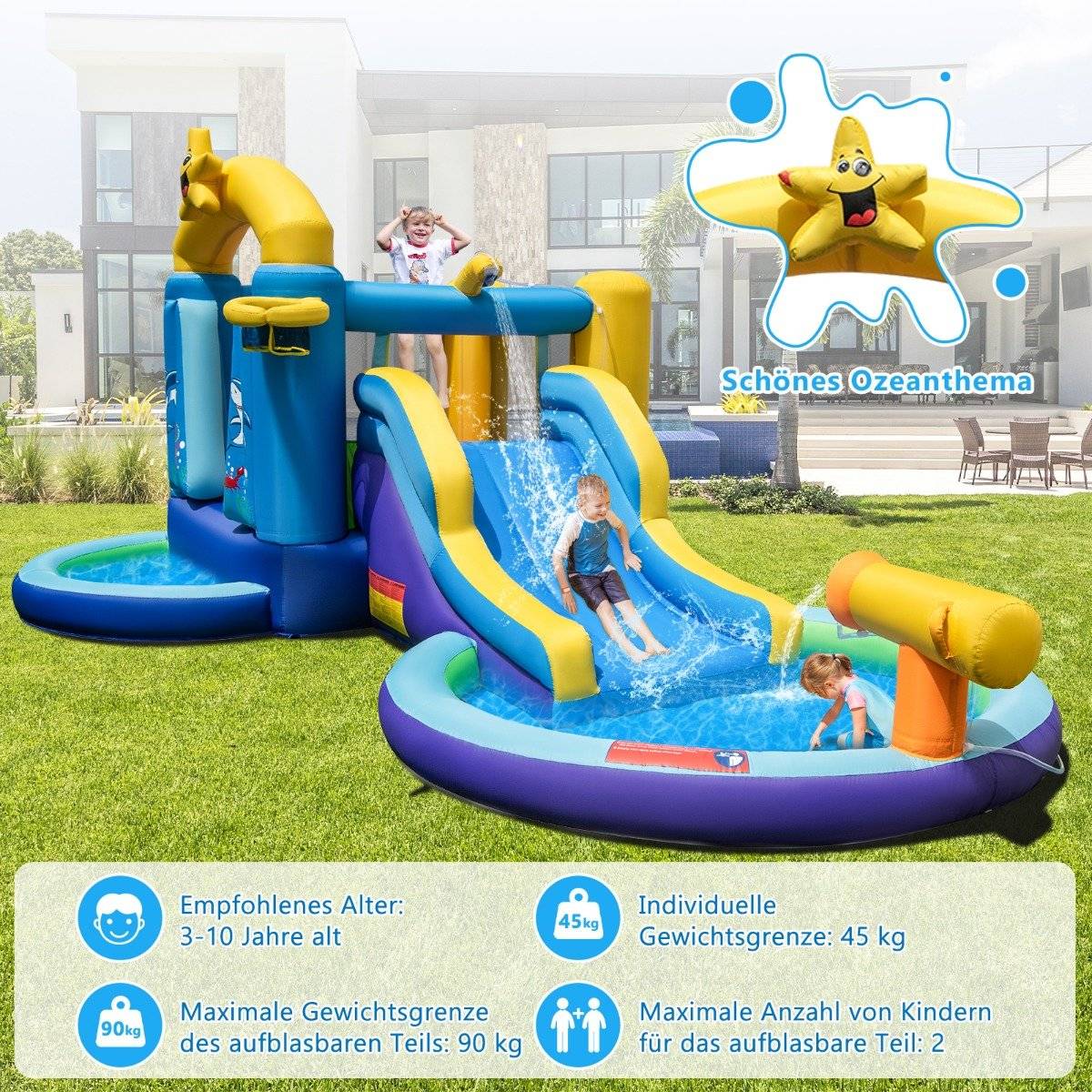Parque de toboganes acuáticos inflable con piscinas y cañón de