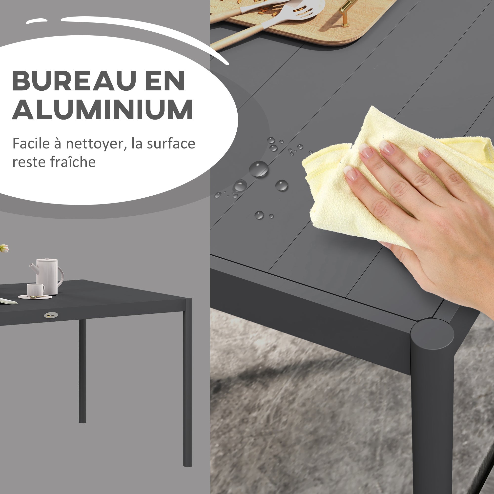 Table de jardin rectangulaire pour 6 personnes en aluminium plateau à lattes dim. 145L x 90l x 74H cm gris - 7