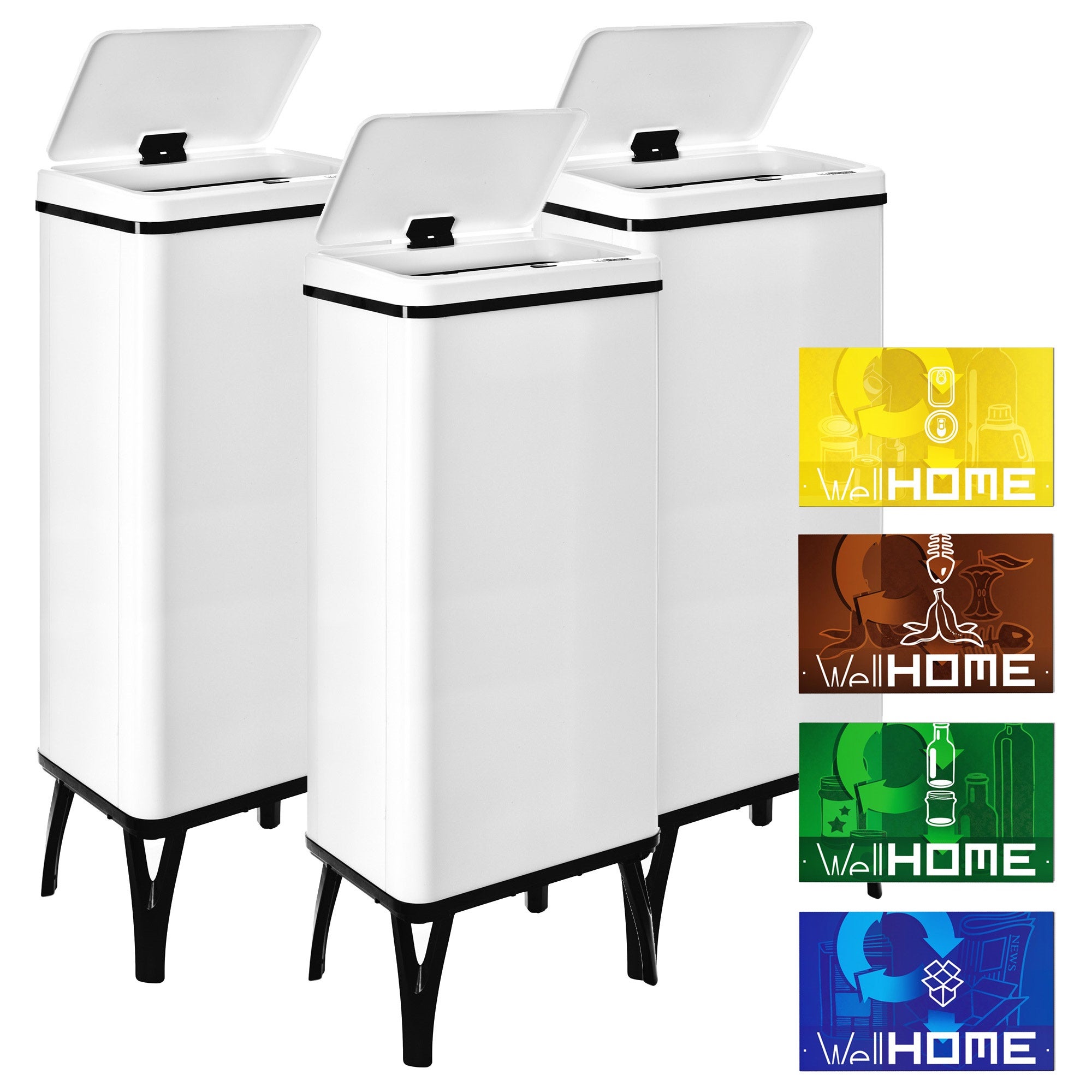 Cubo de basura 60l con imanes pack 3 contenedores blanco