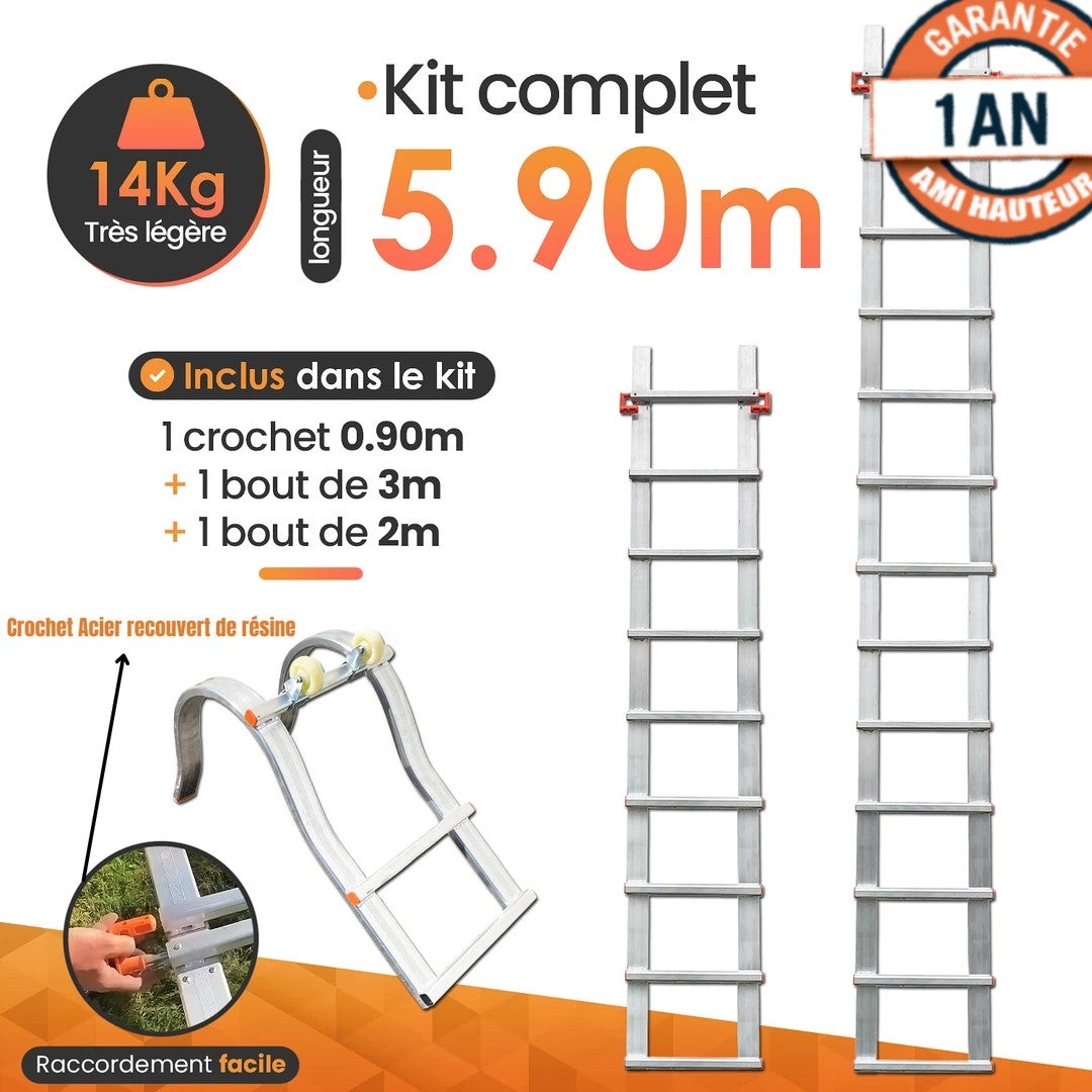Échelle de toit à crochet aluminium kit 5,90 m en 3 éléments (crochet — free download
