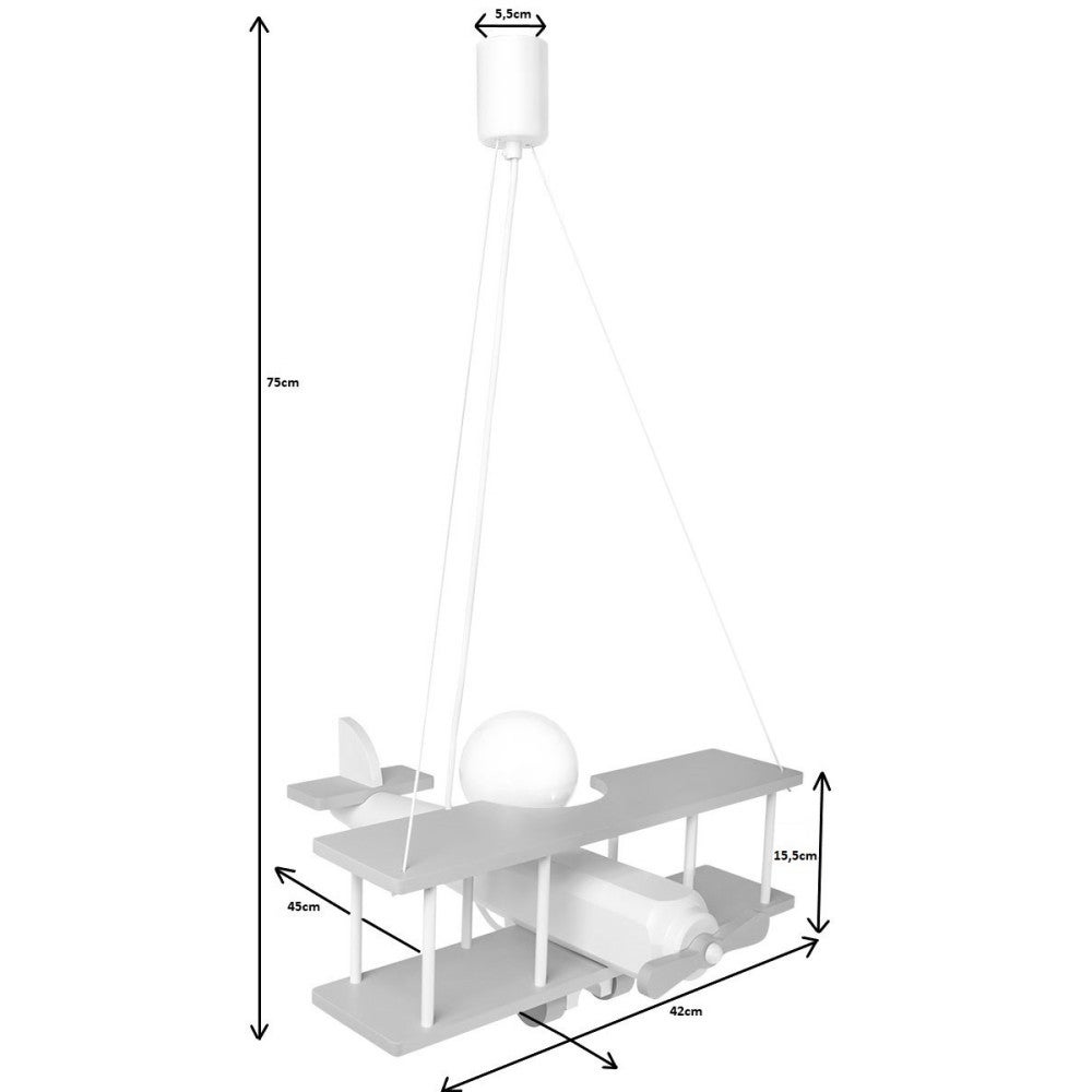 Lampadario a sospensione per cameretta bimbo , aereo in legno 45cm X 42cm. Multicolore - 5