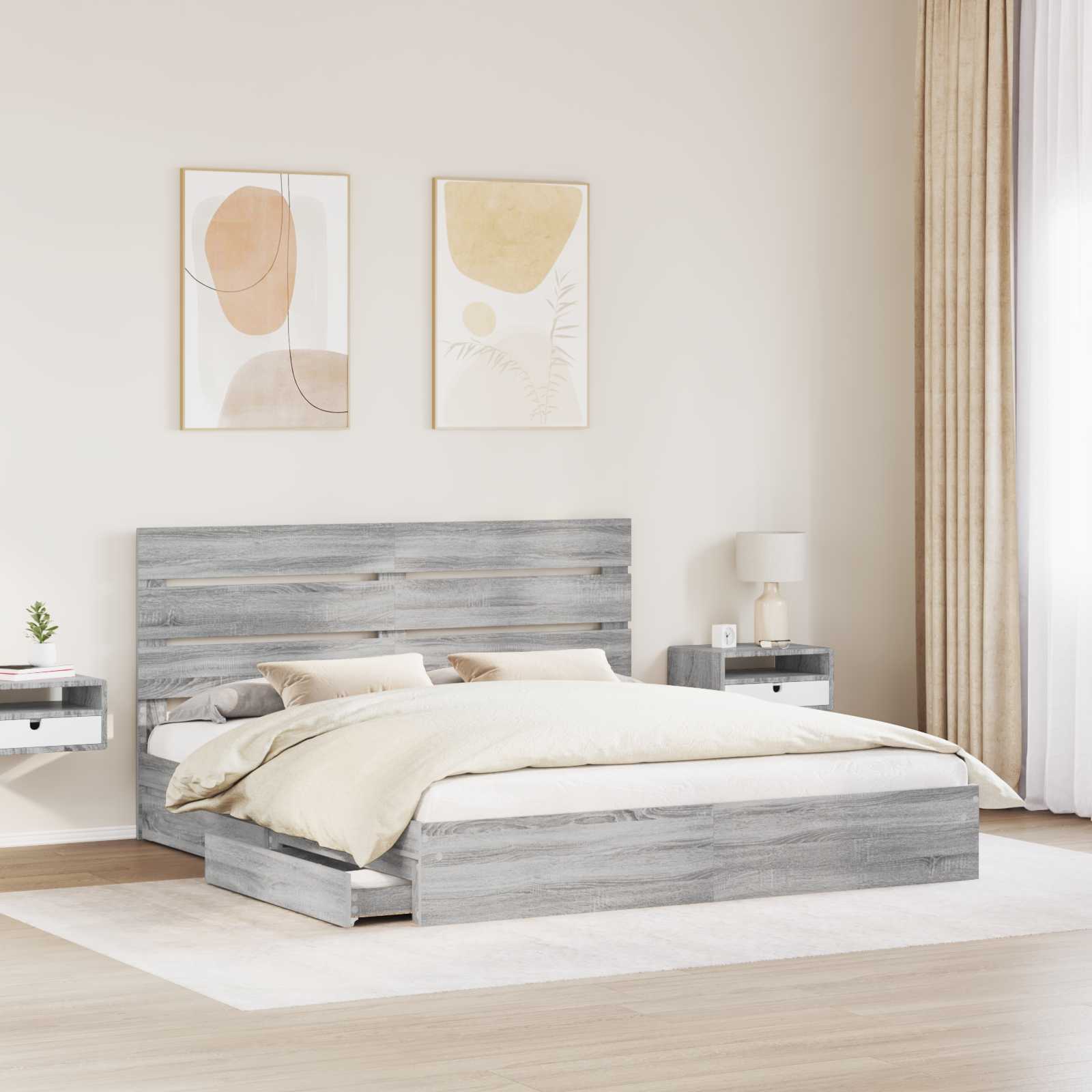 Lit avec rangement, panneau de bois, gris, pour la chambre, 180 × 200 cm - 3