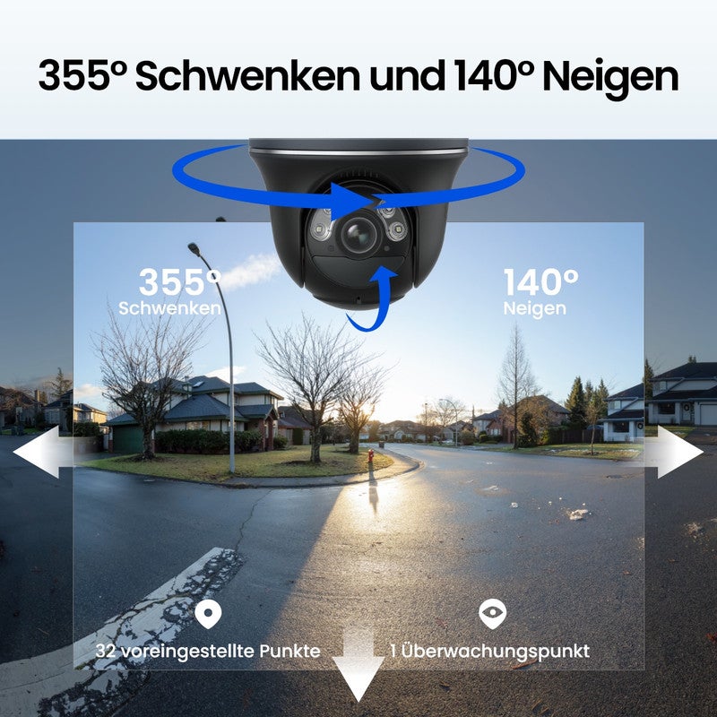 Caméra de surveillance 4K 8MP 2,4/5GHz WiFi batterie PT sans fil, +SP, Reolink, Noir - 4