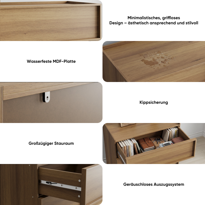 Kommode 3 Schubladen Holz modernes Design Eiche, multifunktionale Aufbewahrungsschrank Schminktisch TV-Schrank Schlafzimmer Wohnzimmer Flur - 8