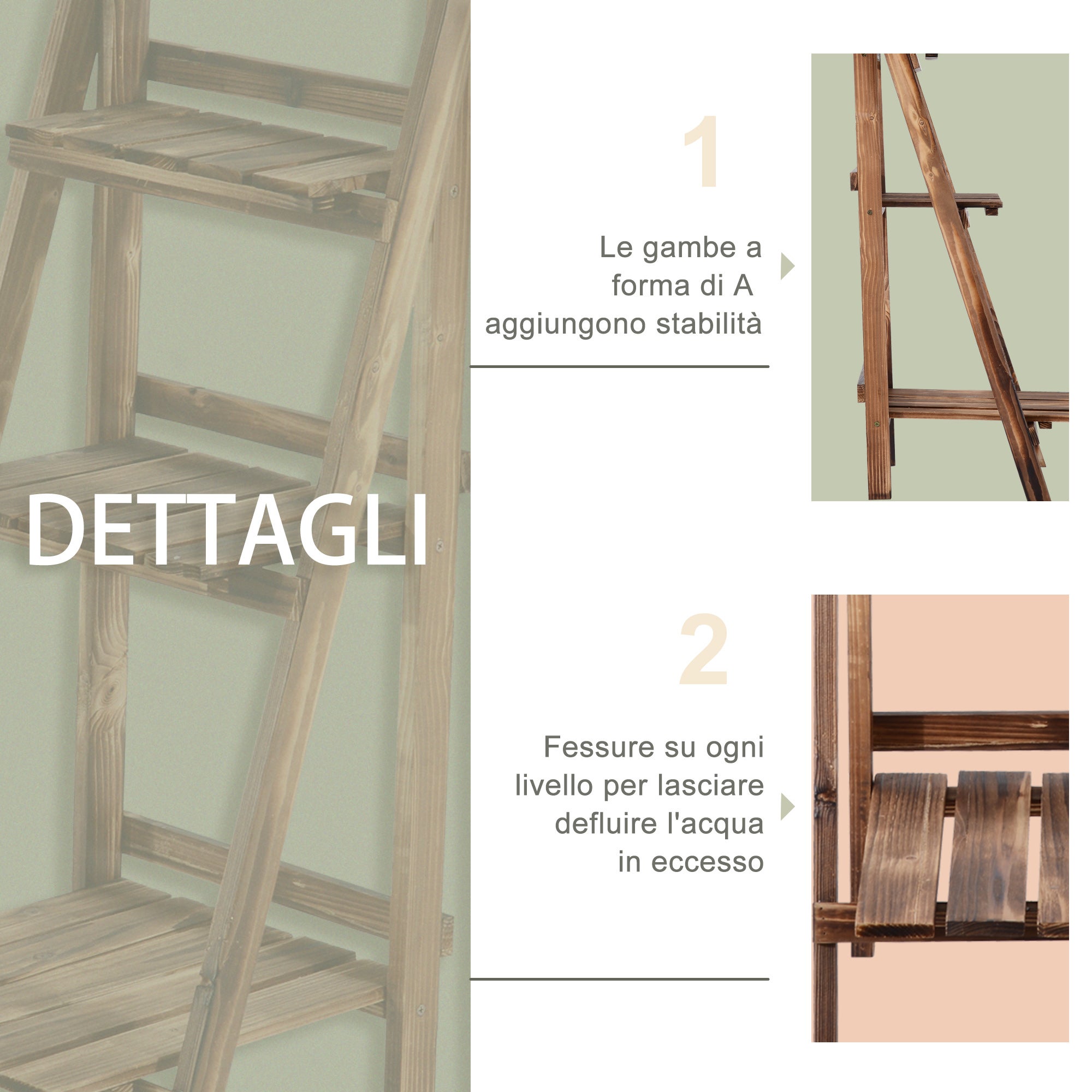 Support pliable en bois pour pots de fleurs, étagère de rangement à 3 niveaux pour jardinières, support pour herbes aromatiques (80L x 37l x 93H cm) - 9