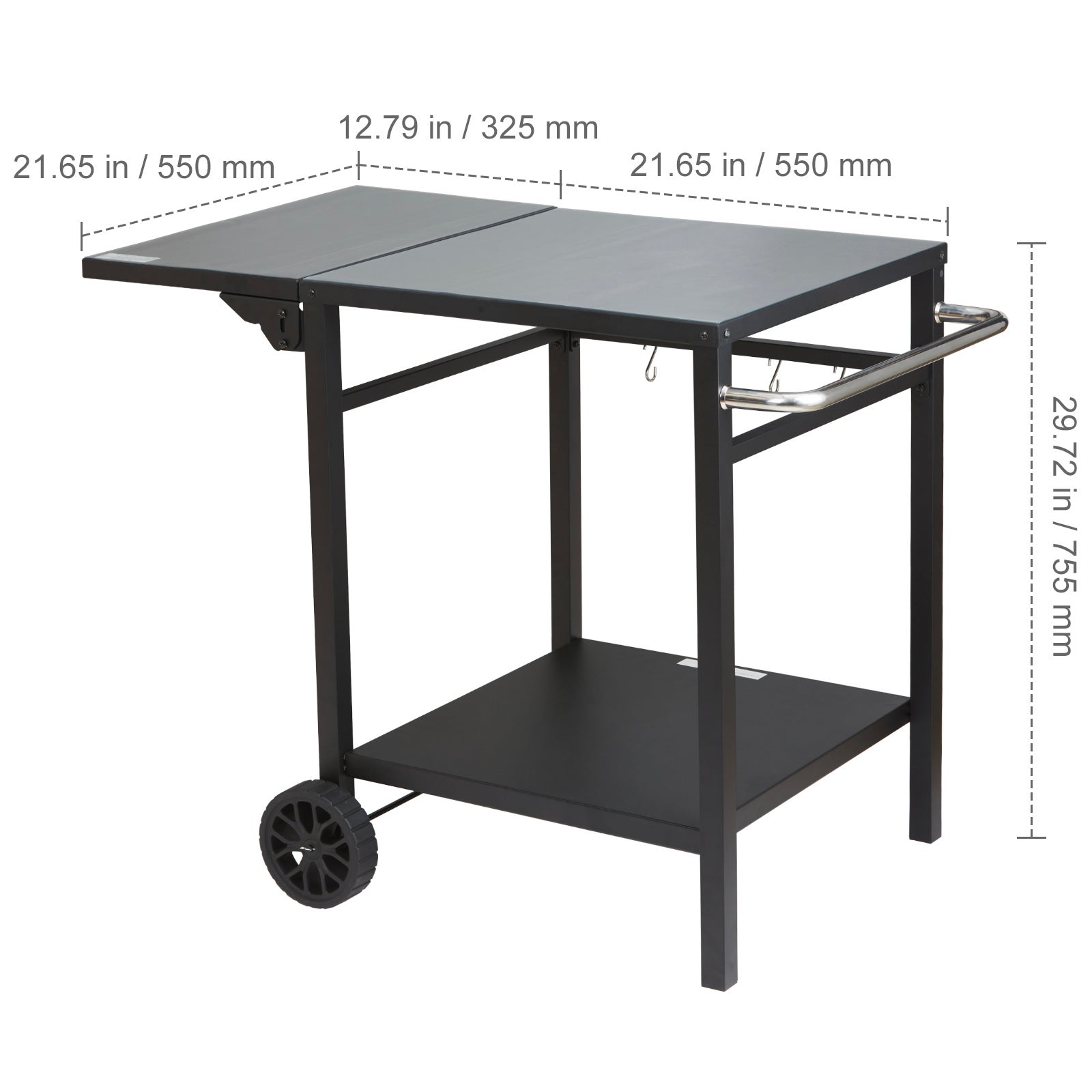 Chariot de service SucceBuy pour barbecue extérieur à 2 étagères, plateau pliable en fer, table modulaire portable pour four à pizza - 2