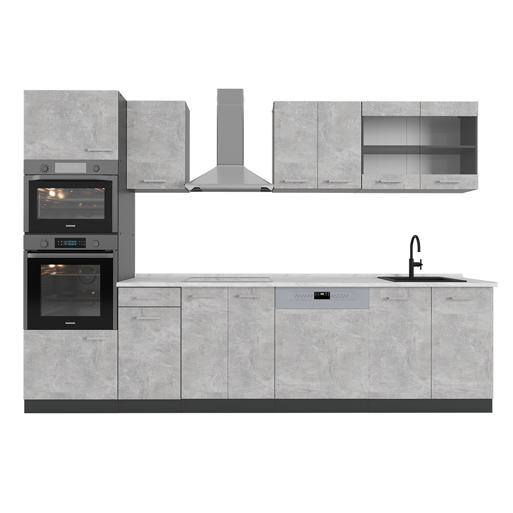 Vicco Aneks kuchenny R-Line, Beton/antracyt, 300 cm z wysoką szafką, BP Marmur