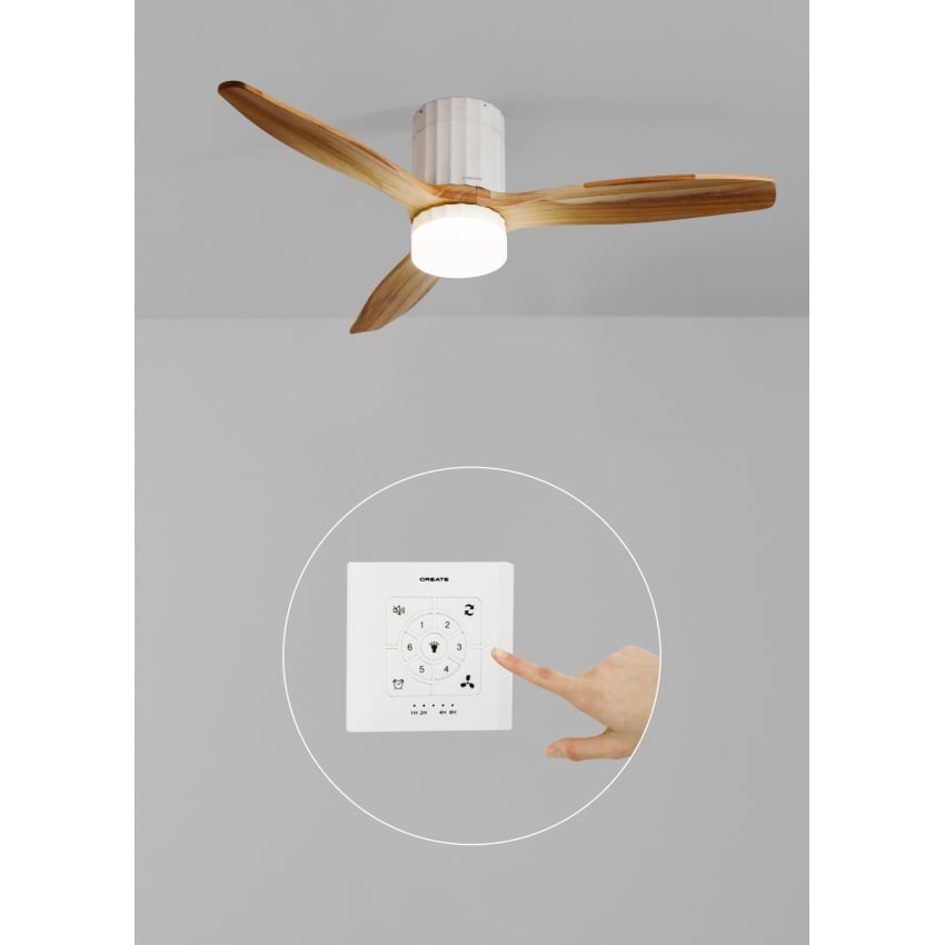 CREATE - WIND CALM LINE - Wentylator sufitowy 40W cichy Ø132 cm 100% drewna -