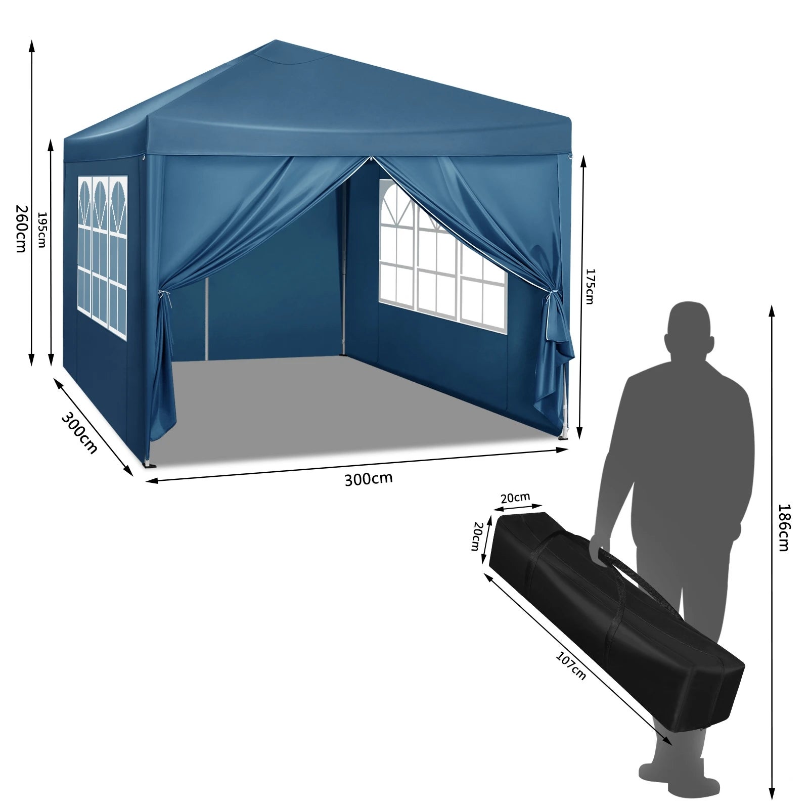 3 x 3m jardín carpa plegable toldo impermeable UV protección solar con bolsa de transporte Camping Gazebo Sunshade Shelter,Azul - 3