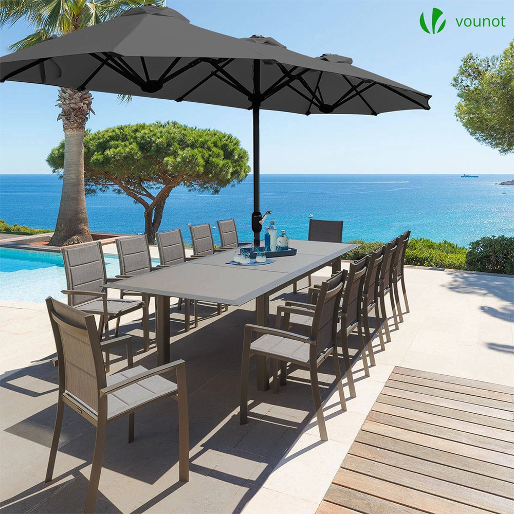 Parasol Jardin Double Aluminium 150 x 300 cm gris VOUNOT® - 6