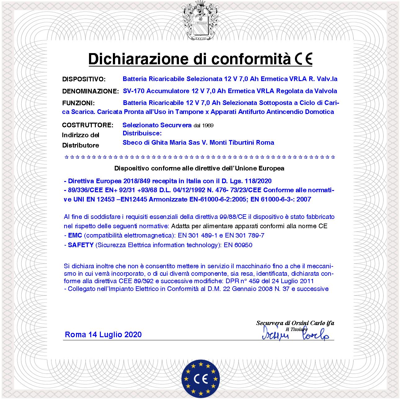Batteria Piombo 12 V 7,0 Ah Ricaricabile Ermetica VRLA Regolata da Valvola Collegamento Tramite 2 Faston 5 mm Polarizzati Caricata 3 Cicli C/S Selezio - 2