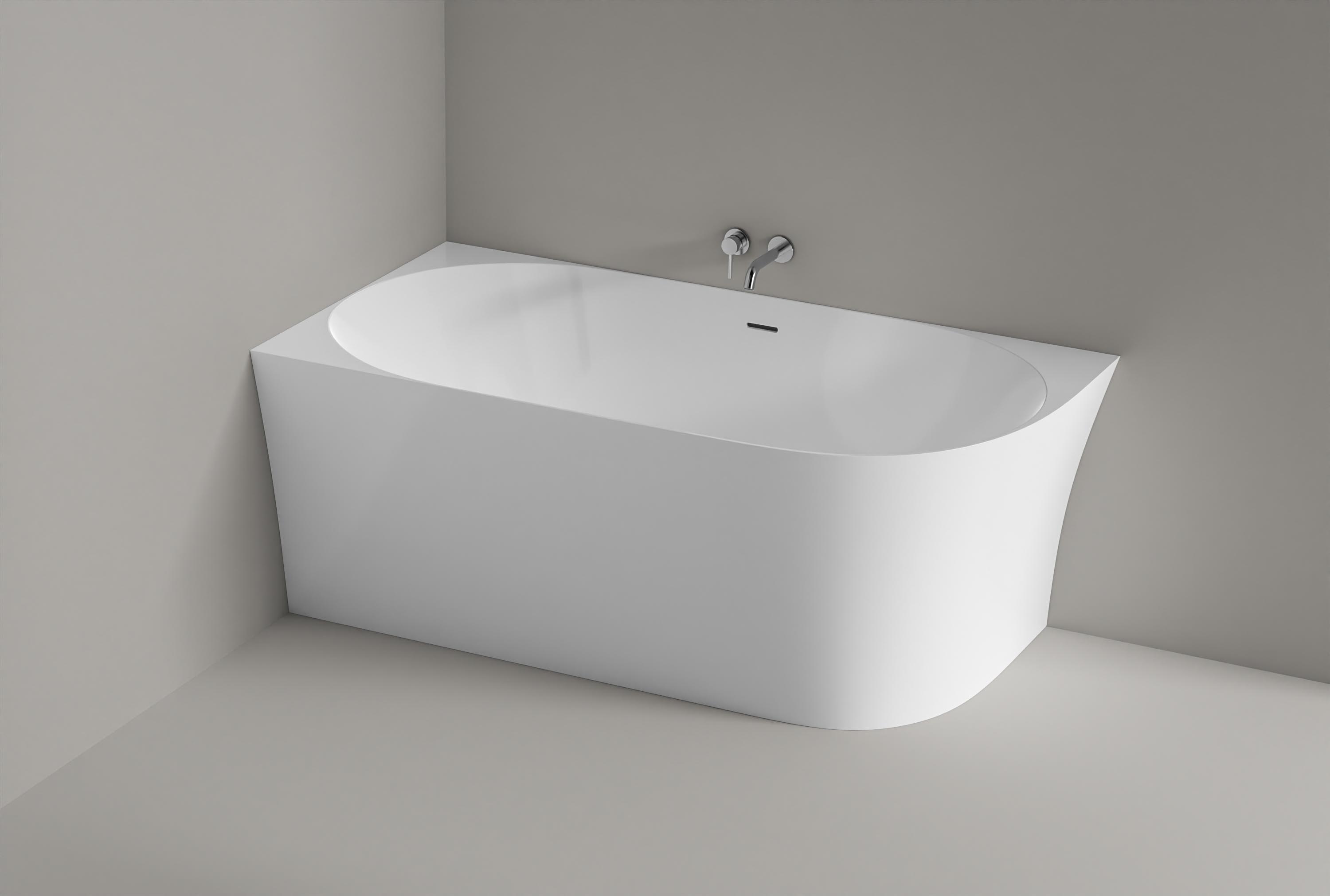 BERNSTEIN - Baignoire d'angle semi-ilot Acrylique 150x78x60cm Blanc brillant + Bonde et trop plein - installation à gauche - NOVA SLIM LINE - 3
