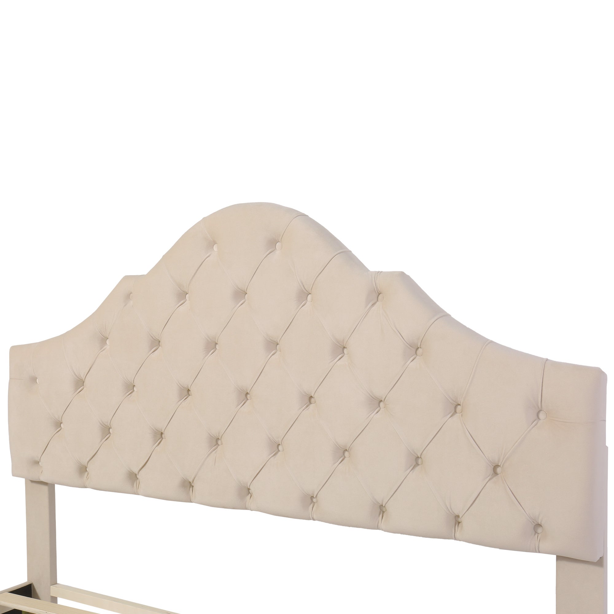 Lit Adulte Double 140x190 cm - Sommier à Lattes - Tête de Lit Réglable - Velours Beige (Sans Matelas) - 8