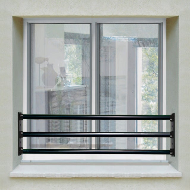 Barre d’appui 3 lisses pour fenêtre 130 cm (cote tableau) – Acier rond d40 mm – Prépeinte noir – Fixation Platine réglable