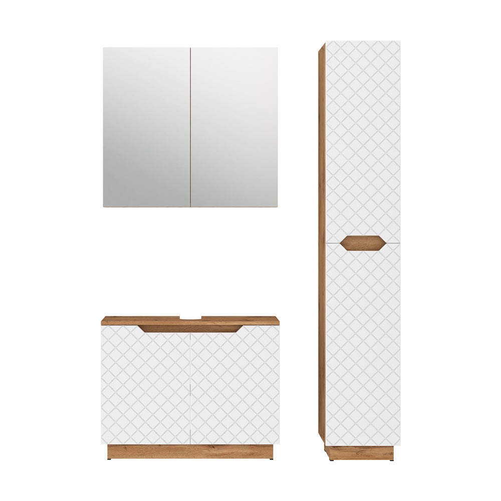 Vicco Zestaw mebli łazienkowych Lotta, Dąb/biały ze strukturą płytek, 3 części