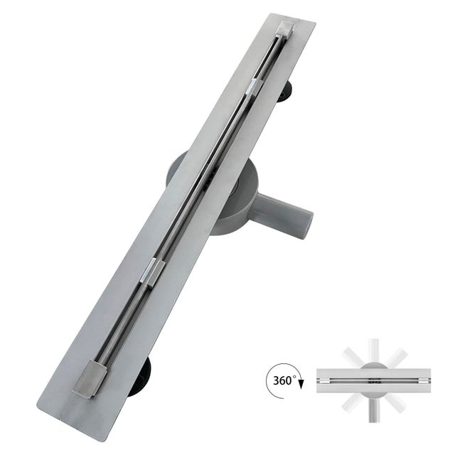 DEKI Caniveau de douche italienne slim L.110 cm acier inoxydable avec siphon 360°, drainage performant