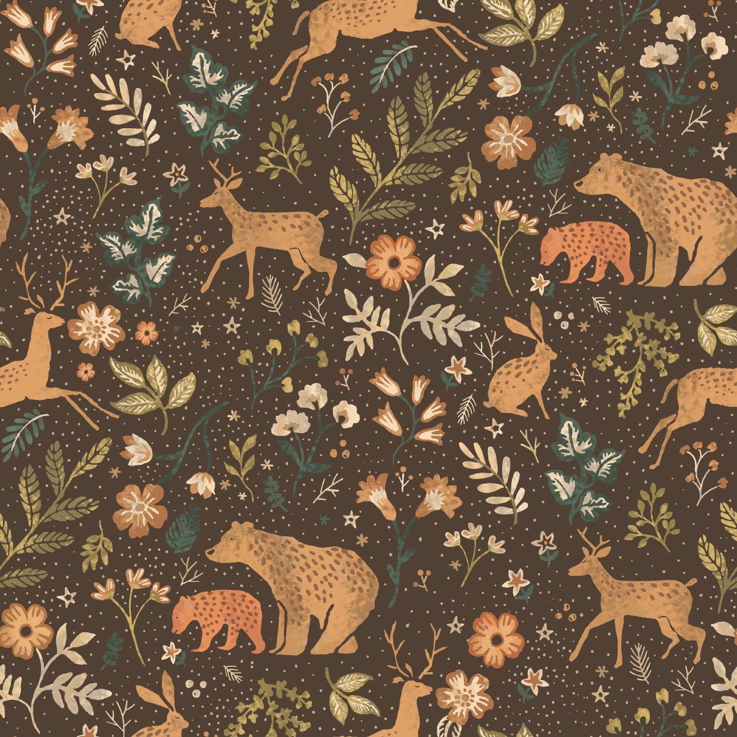 Papier peint forêt avec des animaux de la forêt marron et beige - 53 cm x 10.05 m - ESTAhome - 8