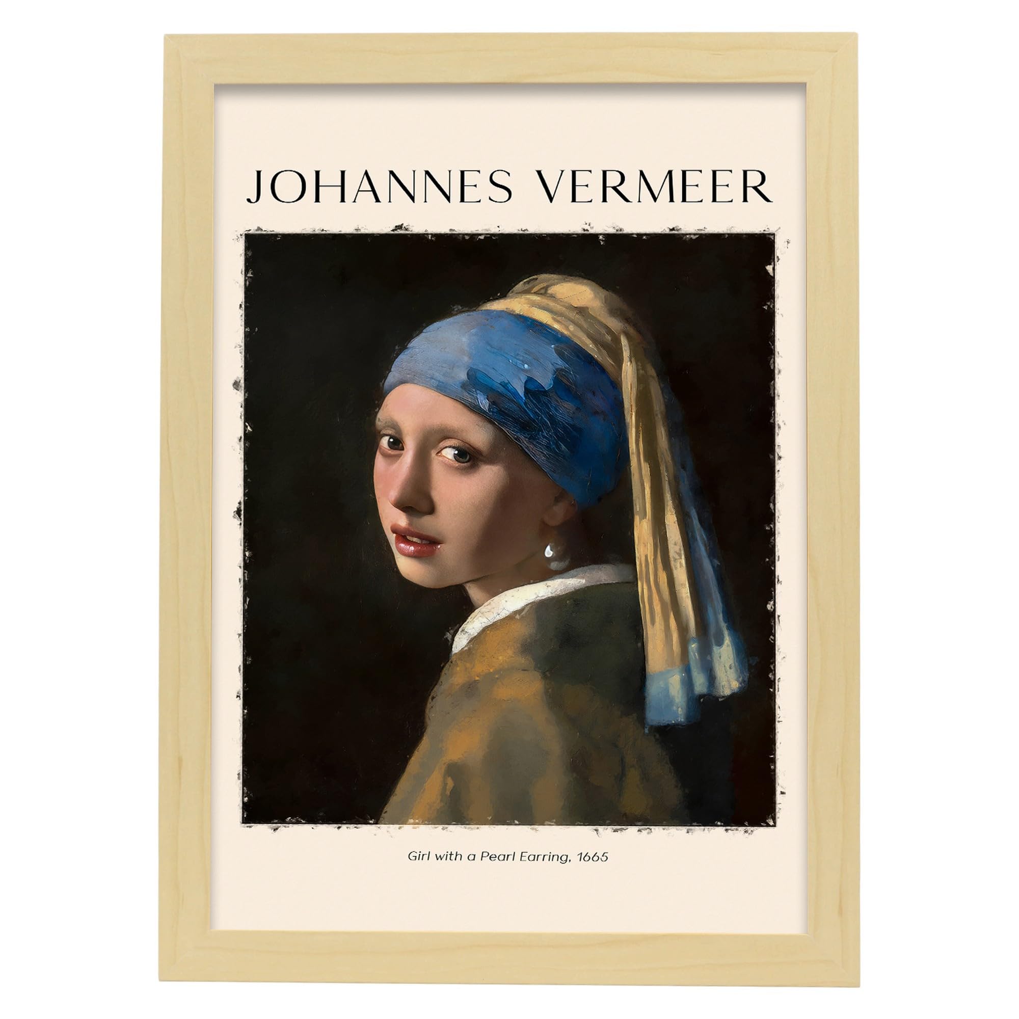 Lámina de chica con un arete de perlas cuadros estampados impresiones de pared inspiradas en johannes vermeer a3 con marcos de madera ligera