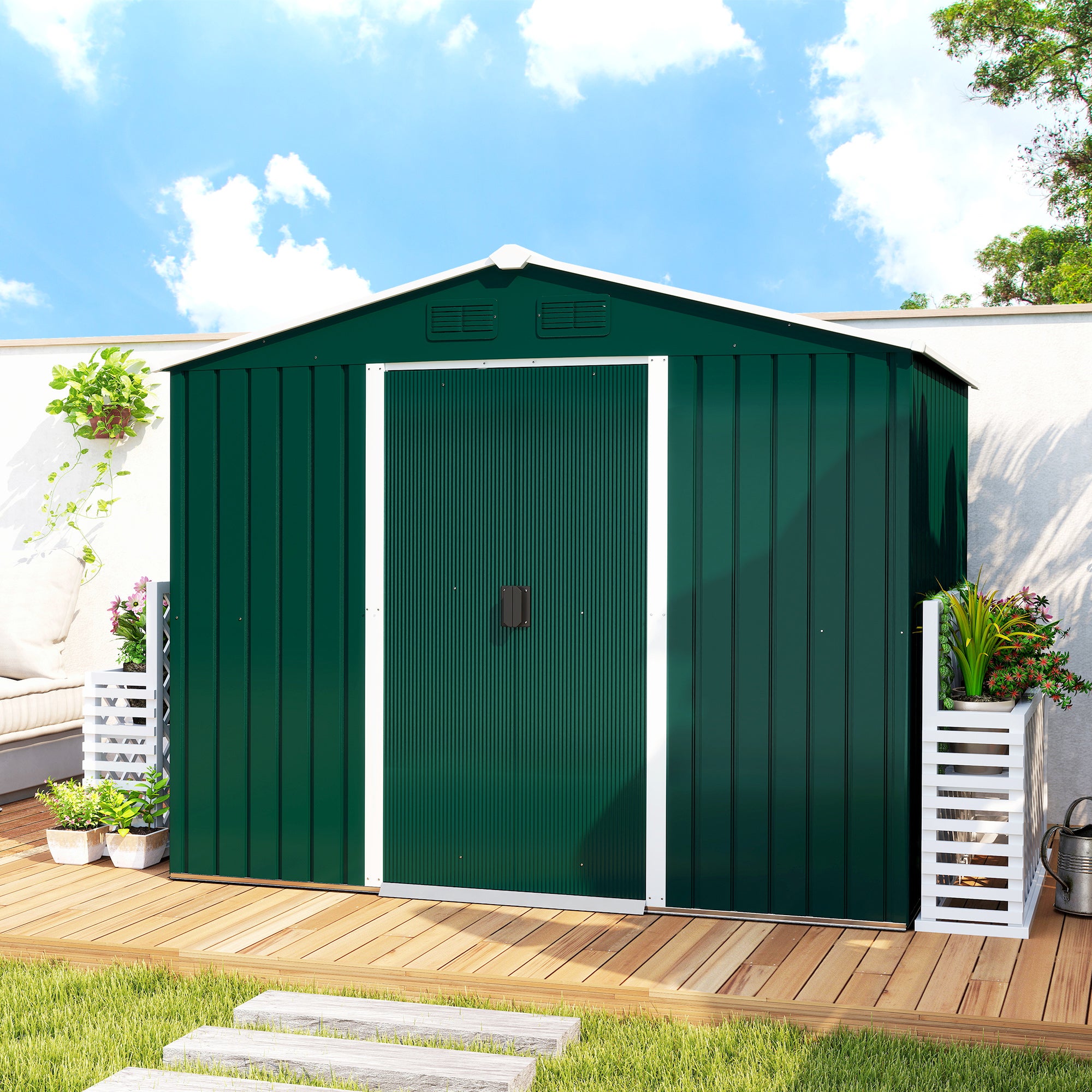 Caseta de Jardín Outsunny Acero, PP Verde 236x174x190 cm - 4