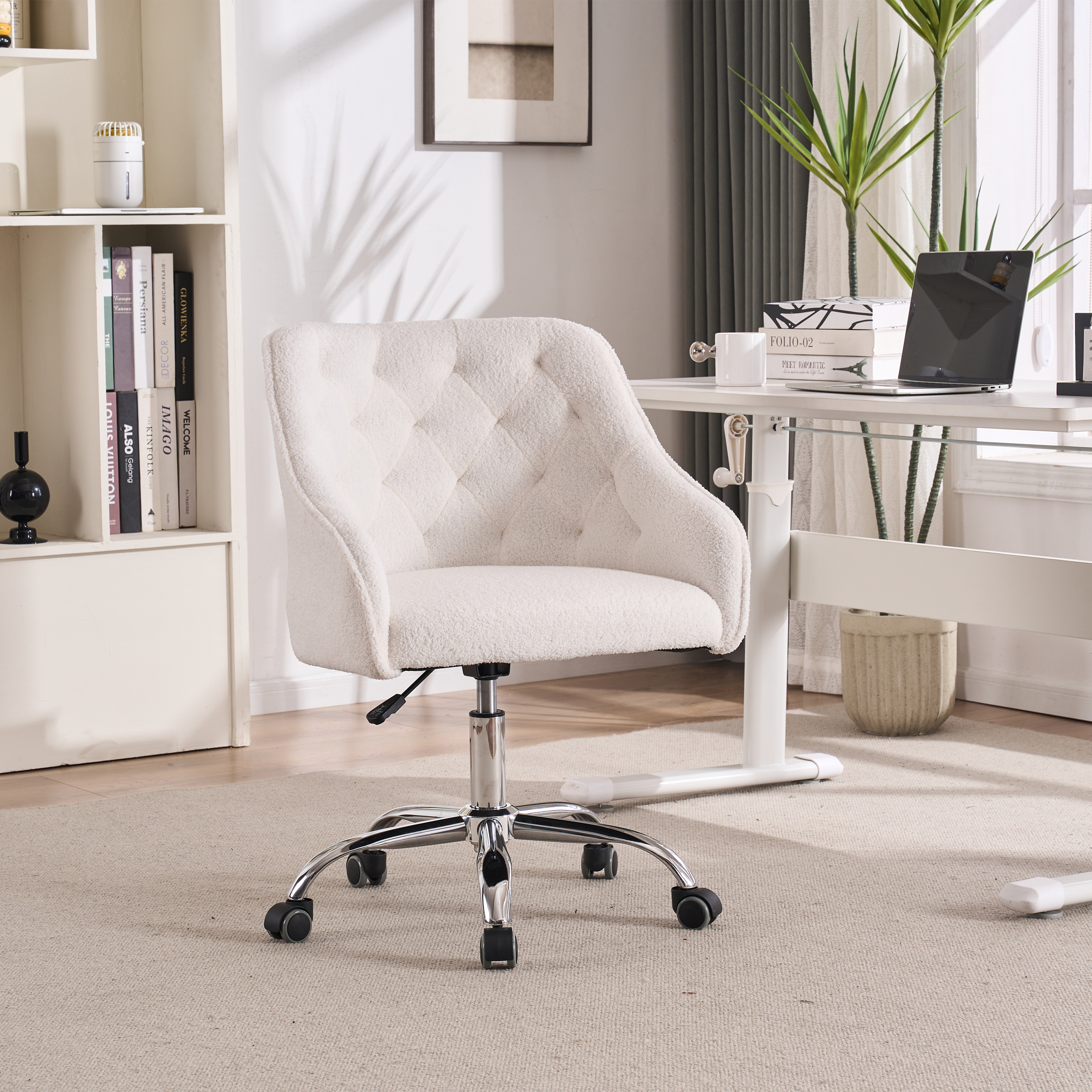 Senza Ruote Sedia Scrivania Velluto Sedile Poltrona Girevole Sedia