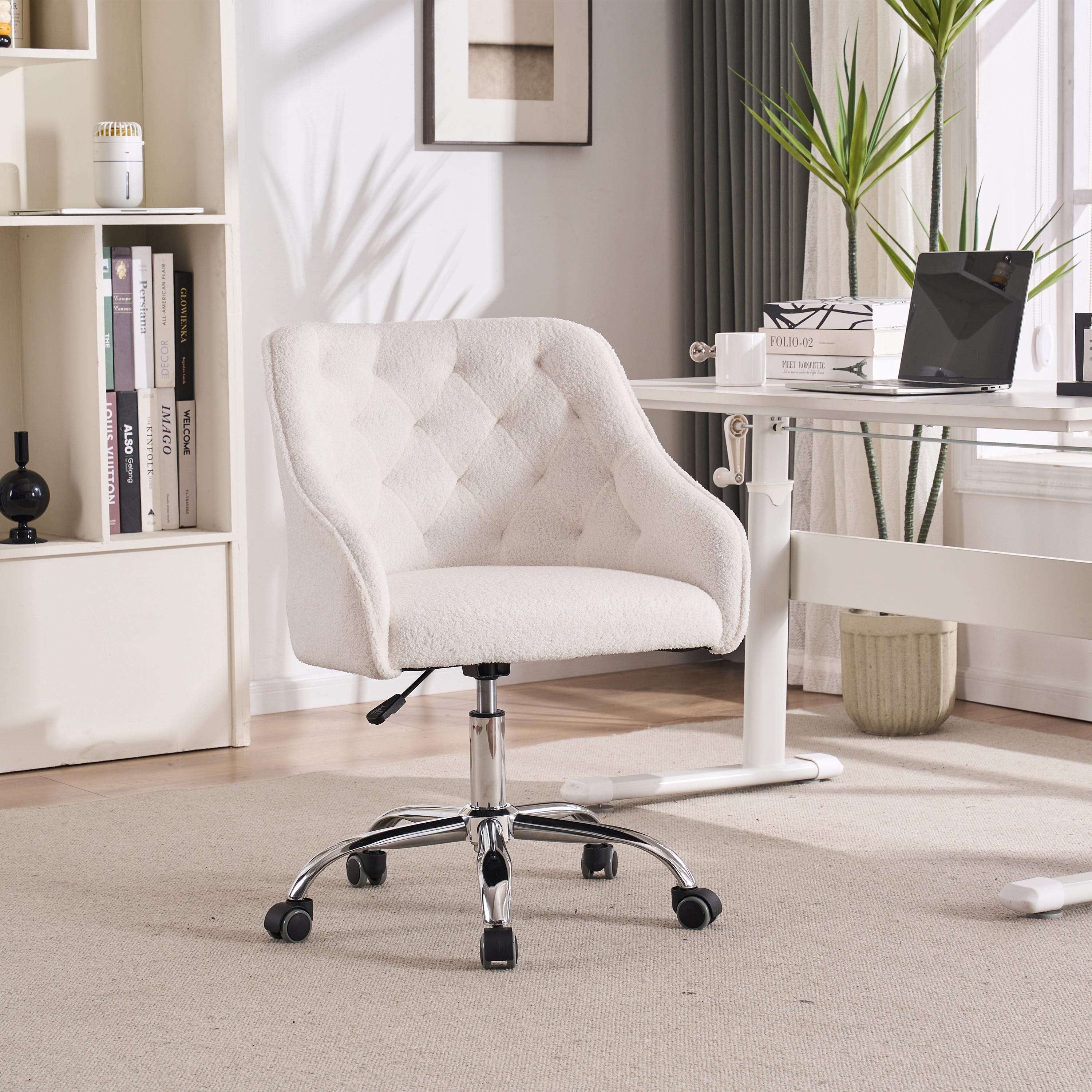 Senza Ruote Sedia Scrivania Velluto Sedile Poltrona Girevole Sedia