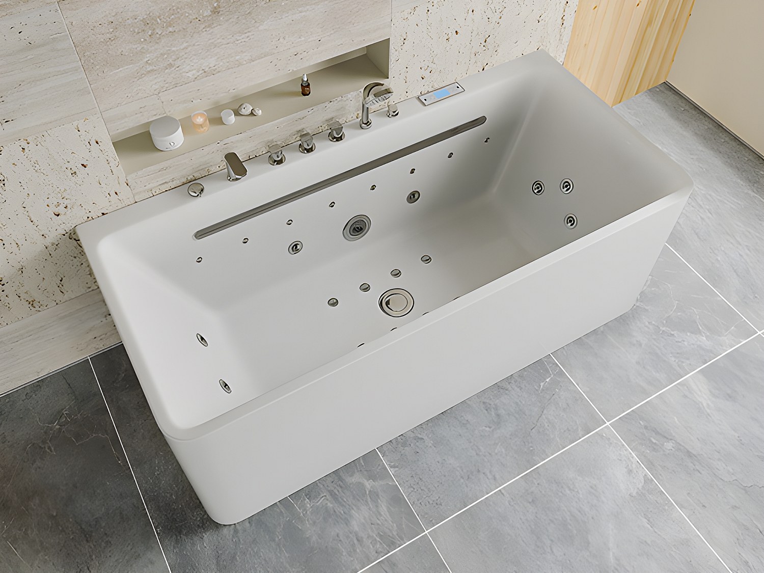 Wanna z hydromasażem wolnostojąca przyścienna biała - 1 osobowa - 470 l - 170 x 75 cm - KIRANA