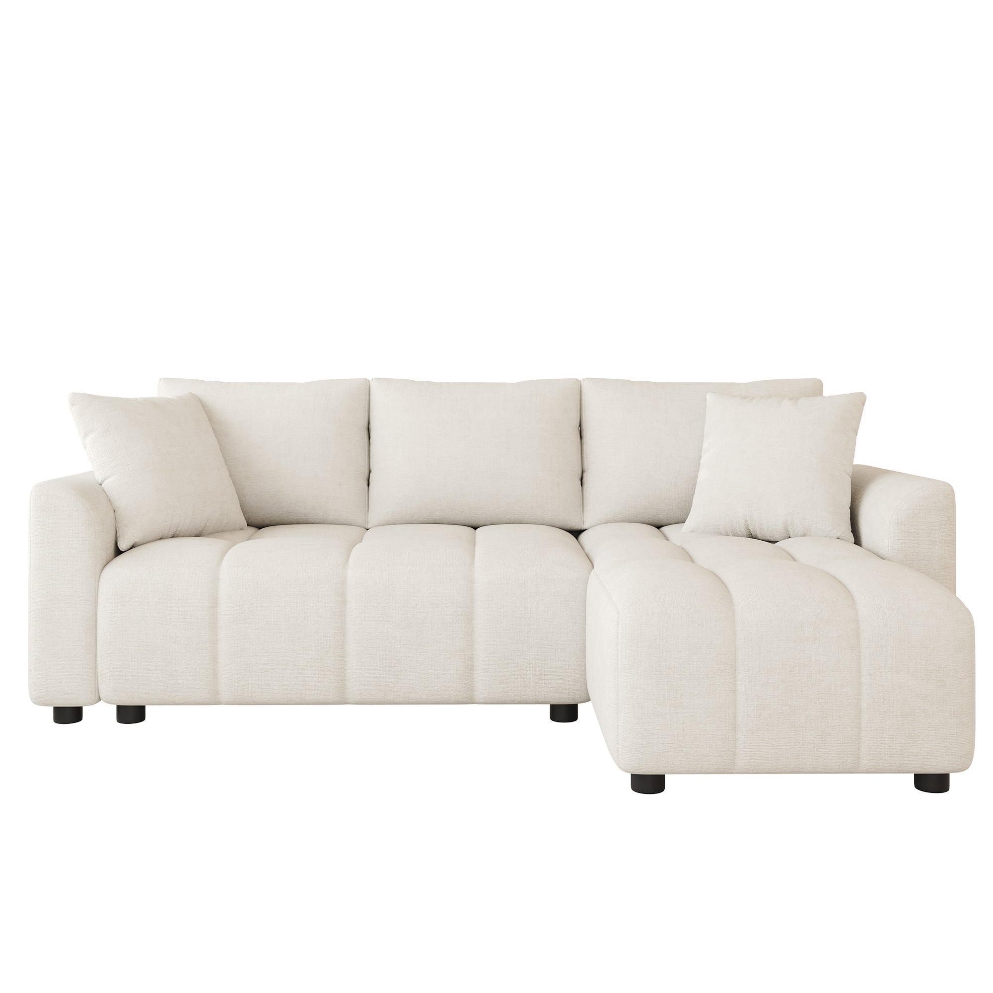 Canapé d'angle 3 places avec 2 coussins - 204 x 127 x 82.5 cm - Tissu en chenille - Beige - 9