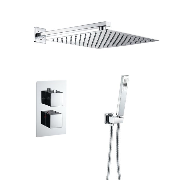 Valaz Douche thermostatique murale carrée chromée - Série Tajo - 40 cm