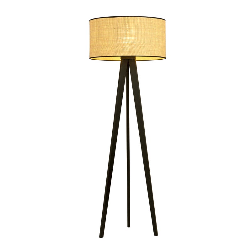 Lampa podłogowa stojąca Aston czarno-beżowa 1xE27x15W wym: 150 x 45 x 45 cm wiklina / rattan / słoma Emibig