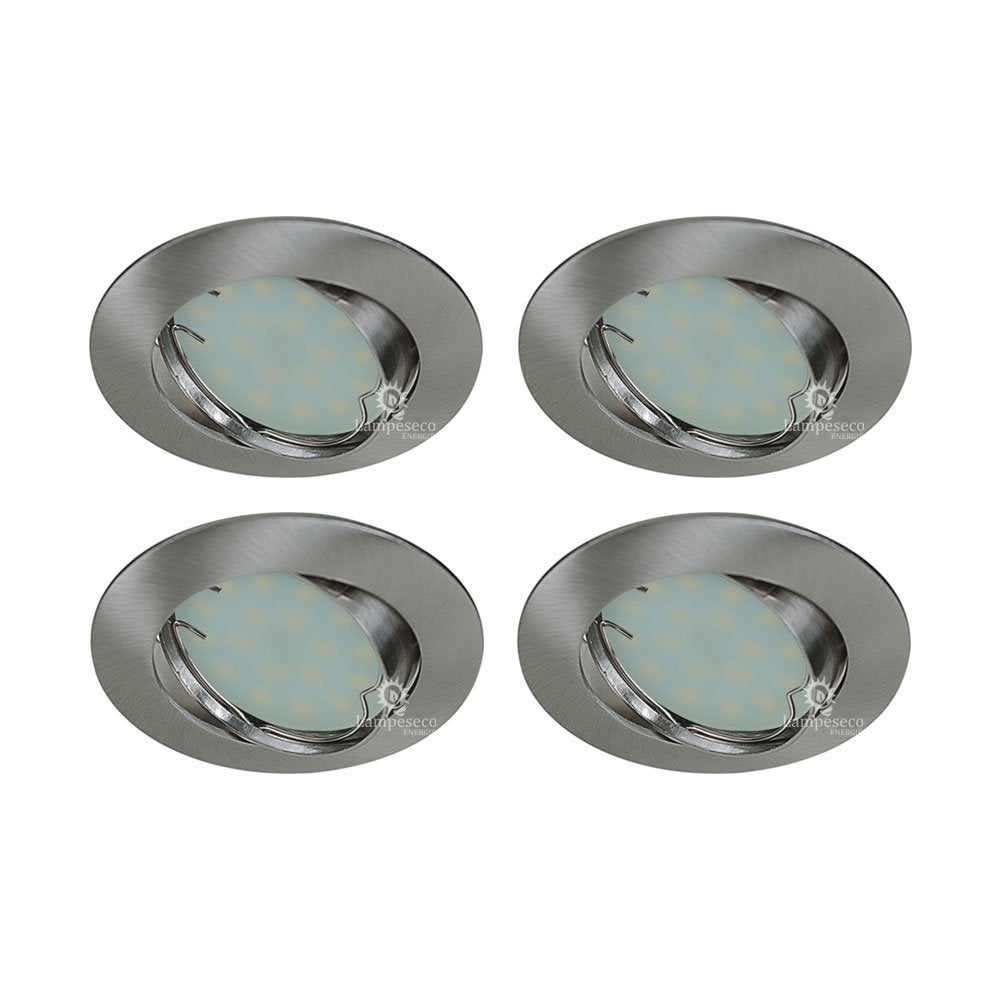 LOT DE 4 SPOT LED ENCASTRABLE ORIENTABLE ALU BROSSE AVEC AMPOULE GU10 230V eq. 50W, BLANC CHAUD - 5