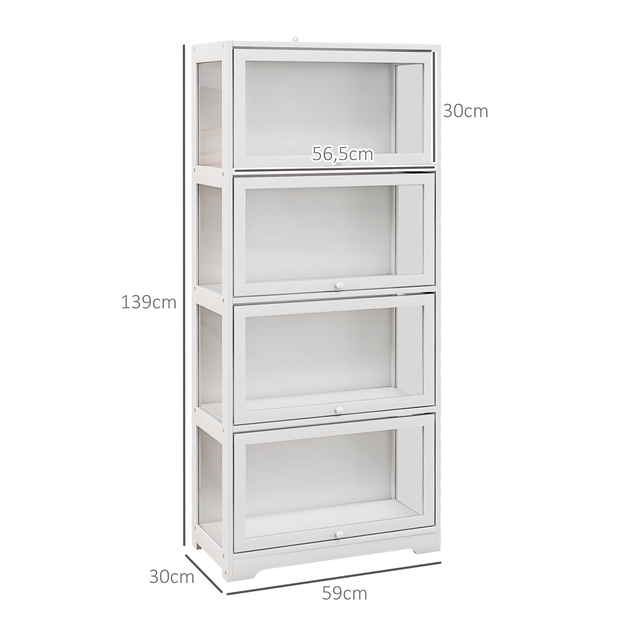 Vitrina Coleccionista HOMCOM MDF, Acrílico Blanco 59x30x139 cm - 3