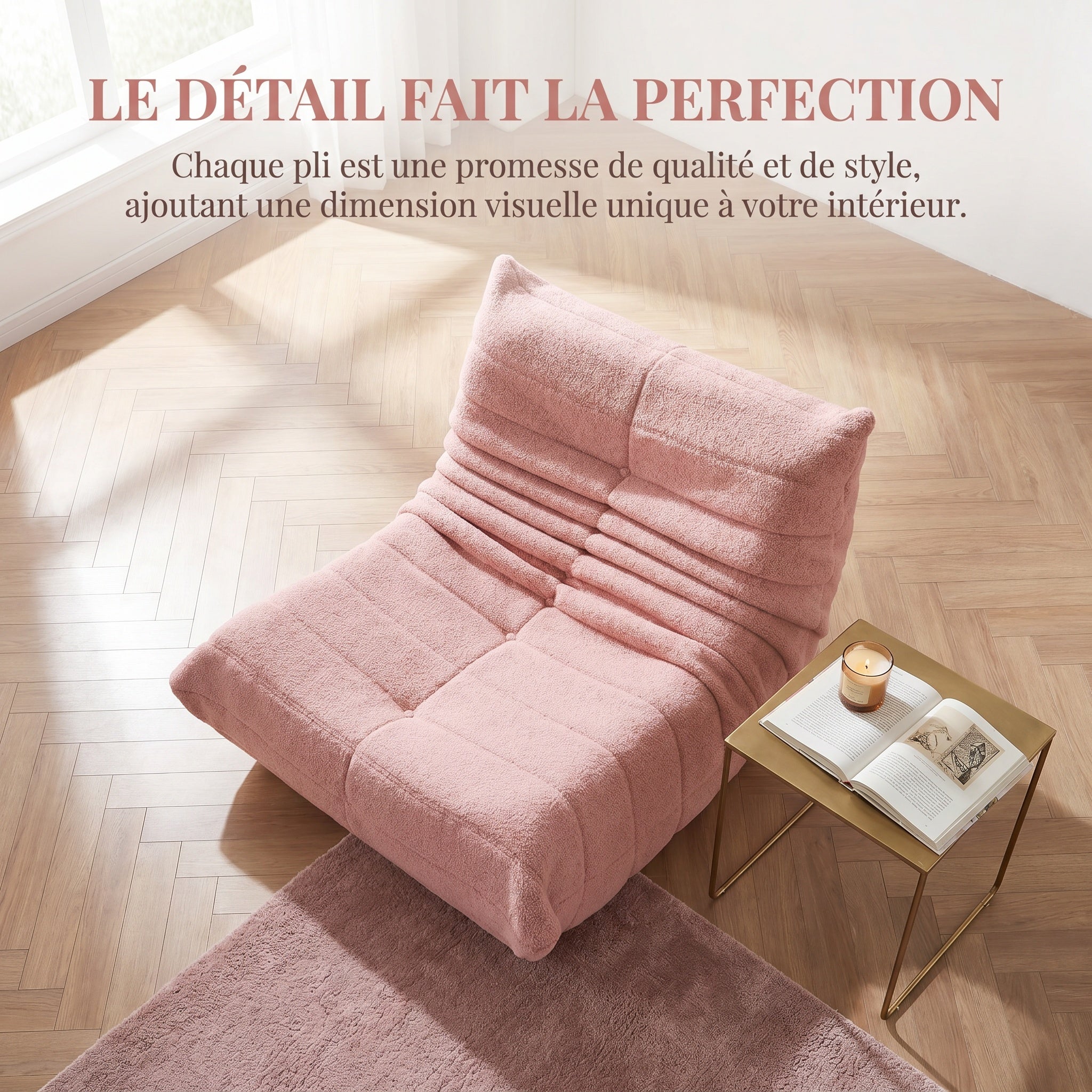 Pouf géant - Canapé de sol avec dossier - Fauteuil de lecture d'intérieur confortable XXL - Pour salon et chambre à coucher - 86 x 105 x 75 cm - Rose - 6
