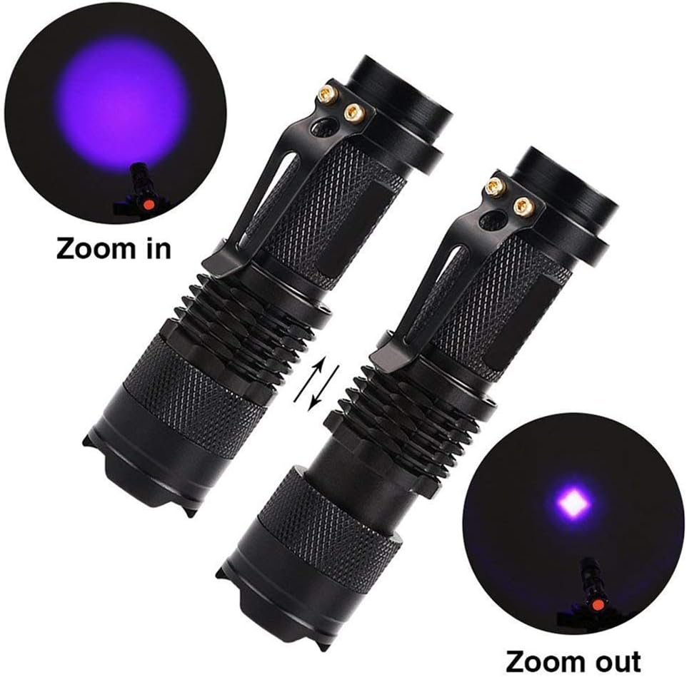 Lampe Torche UV 365nm Lampe de Poche Ultraviolette LED Lumière Noire Zoomable pour Détecteur D'argent Vérification des Documents Chasse Scorpions Rock - 3