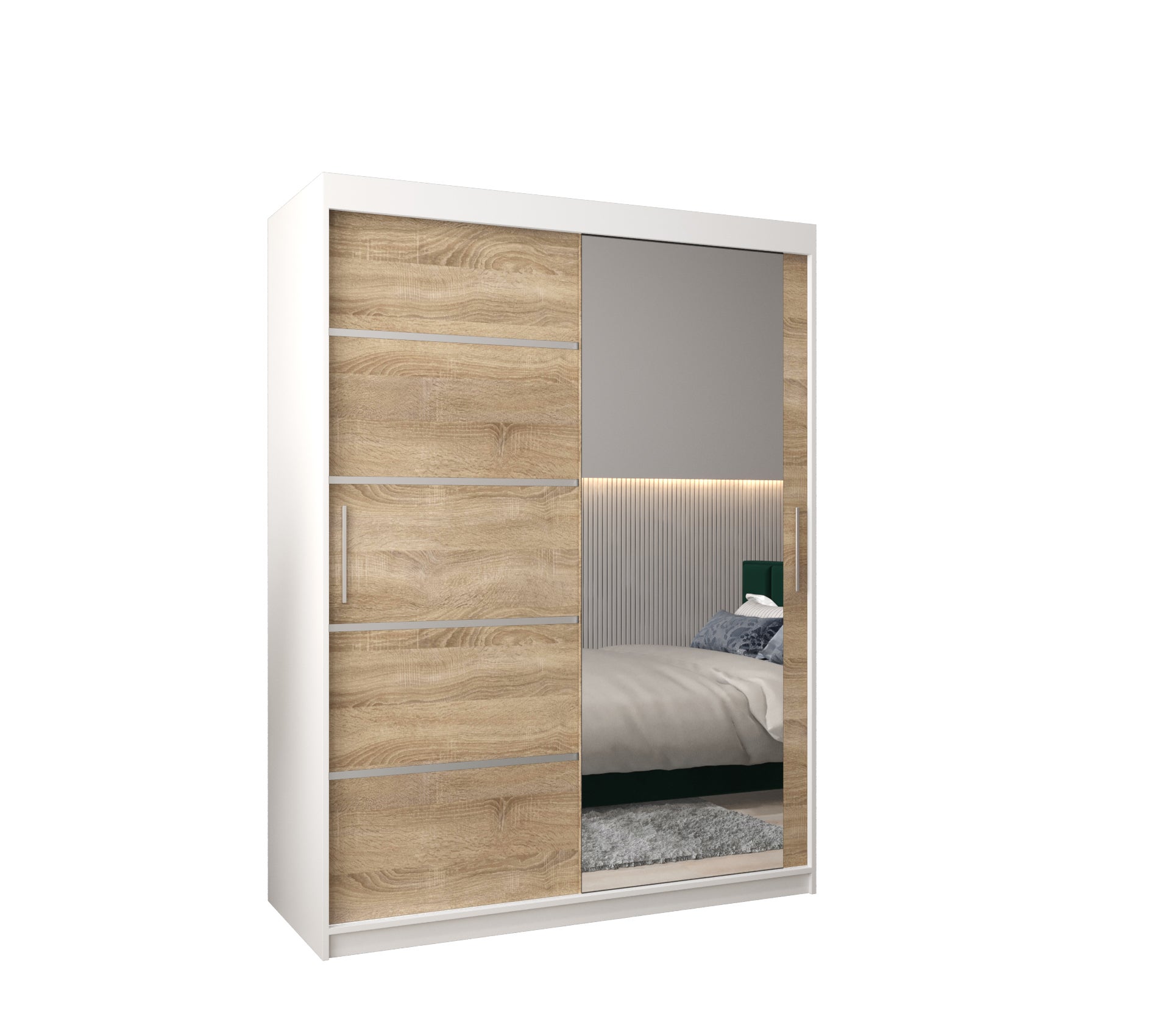 Szafa przesuwna garderoba Verona 2 150 x 62 x 200 cm Biały + Sonoma - Abiks Meble